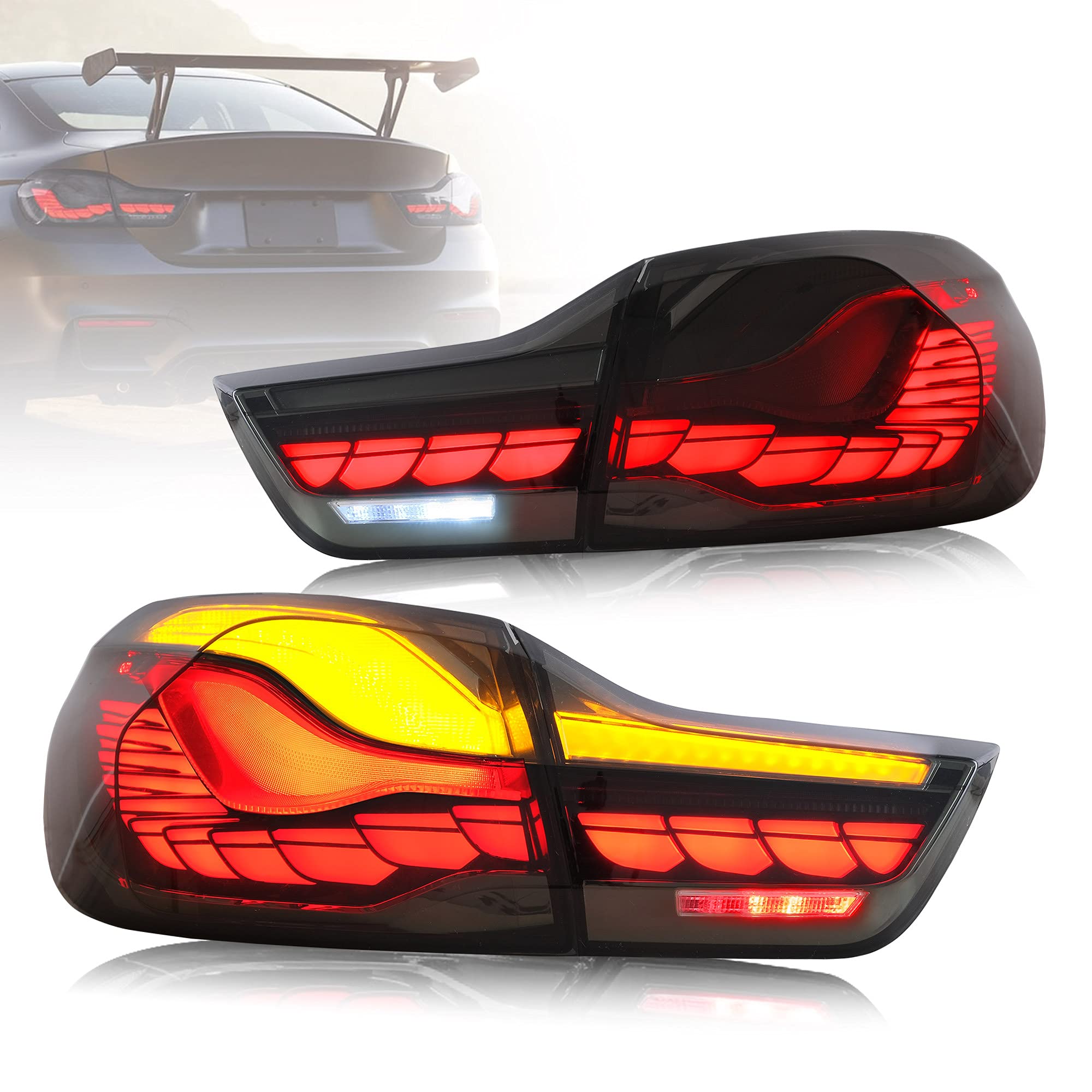 VLAND OLED 4 Series Smoked Tail Lights for BMW M4 GTS F32 F33 F82 F36 F83 (2014-2020) - Dynamic Dragon Scales Running Light - Sedan/Coupe/Convertible Upgrade - Enhance Night Driving Safety & Style
