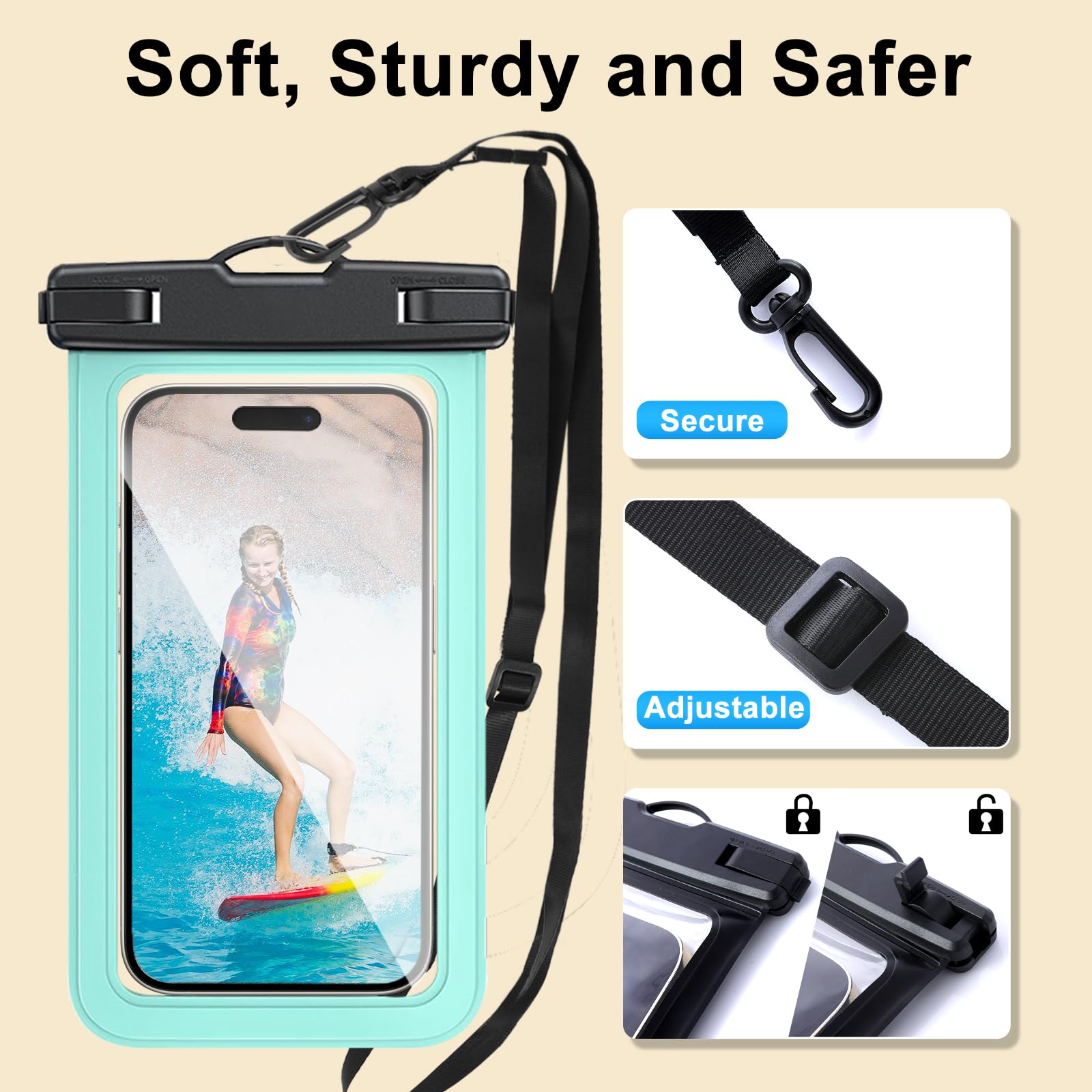2 Pack Waterproof Phone Pouch for iPhone 16/15/14/13/12 Pro Max & Samsung Galaxy S25/S24 (Up to 7.5