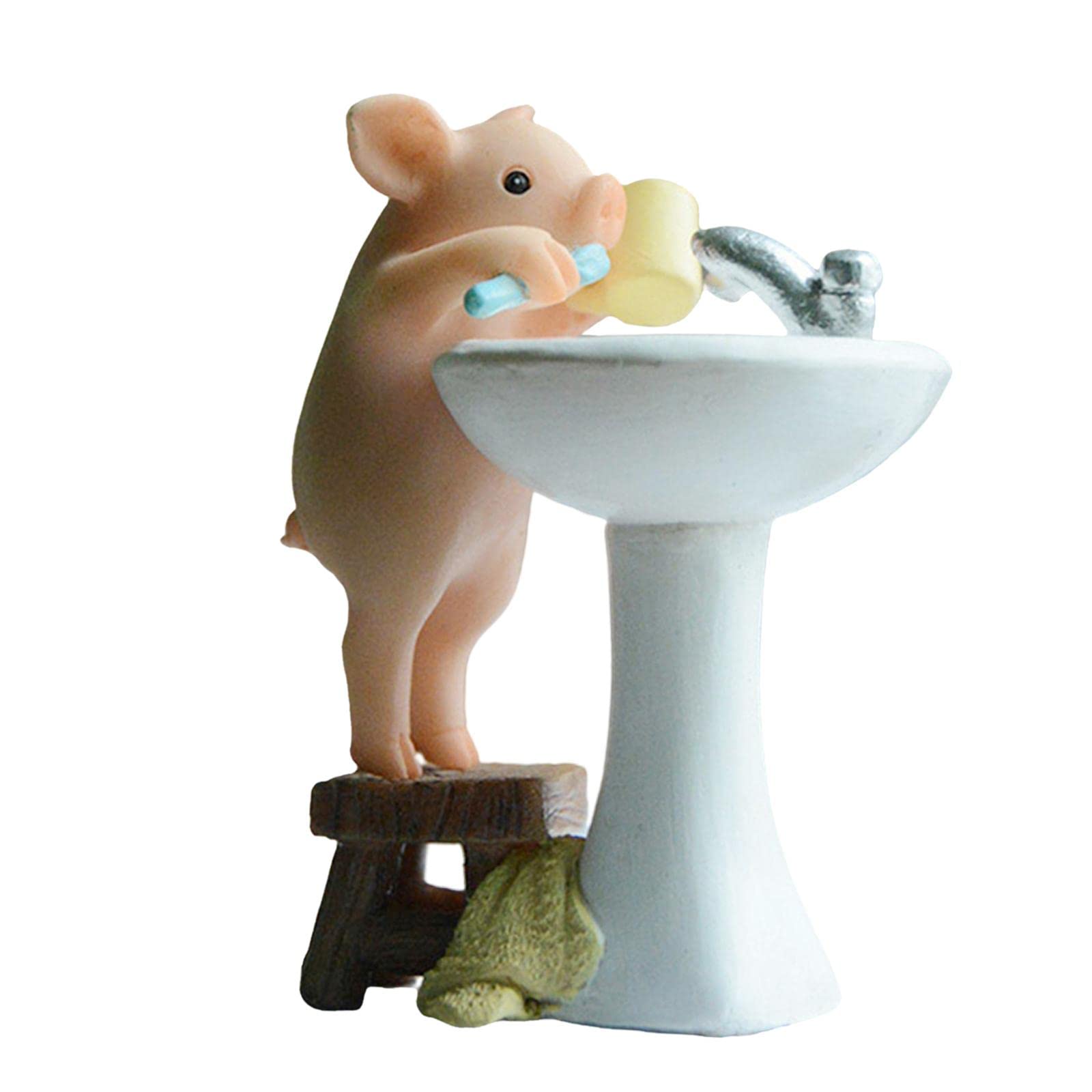 Baoblaze Modern Pig Figurine Sculpture - Cute Desktop Decor for Living Room, Office & Christmas Gift - Brushing Teeth Design - Perfect for Home Decor, Shelf Display and Holiday Gifting