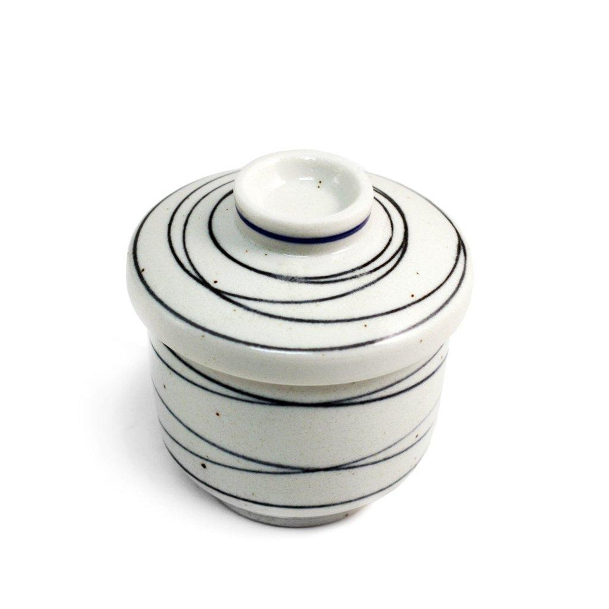 Premium Japanese Chawan Mushi Cup - 8 fl oz Ceramic Steamed Egg Bowl with Elegant Blue Lines (3.19