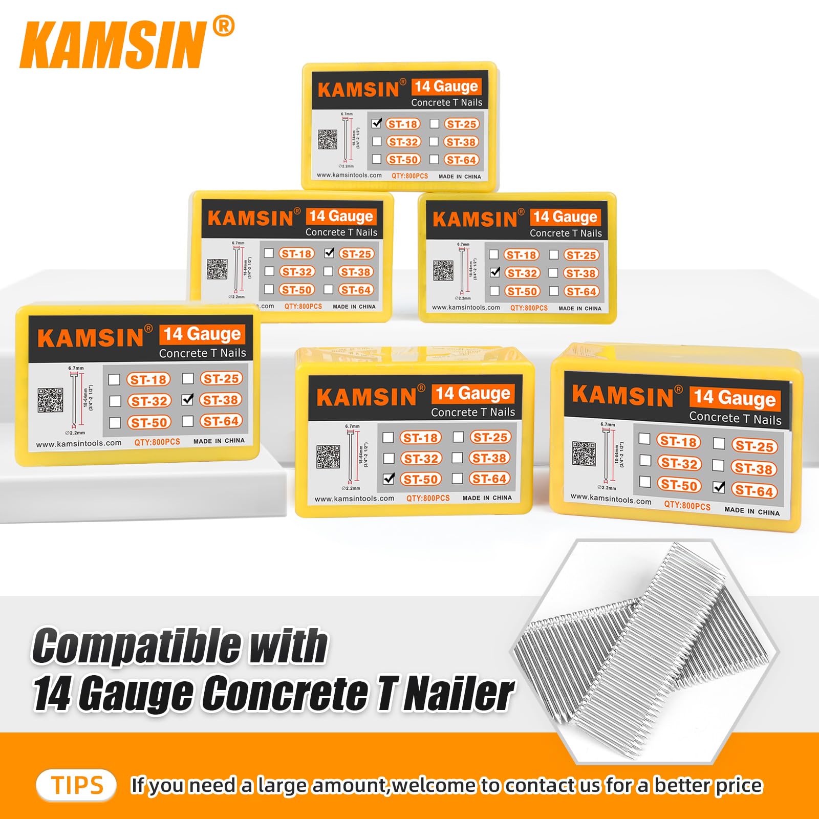 14 Gauge Galvanized Concrete T Nails - 2.5