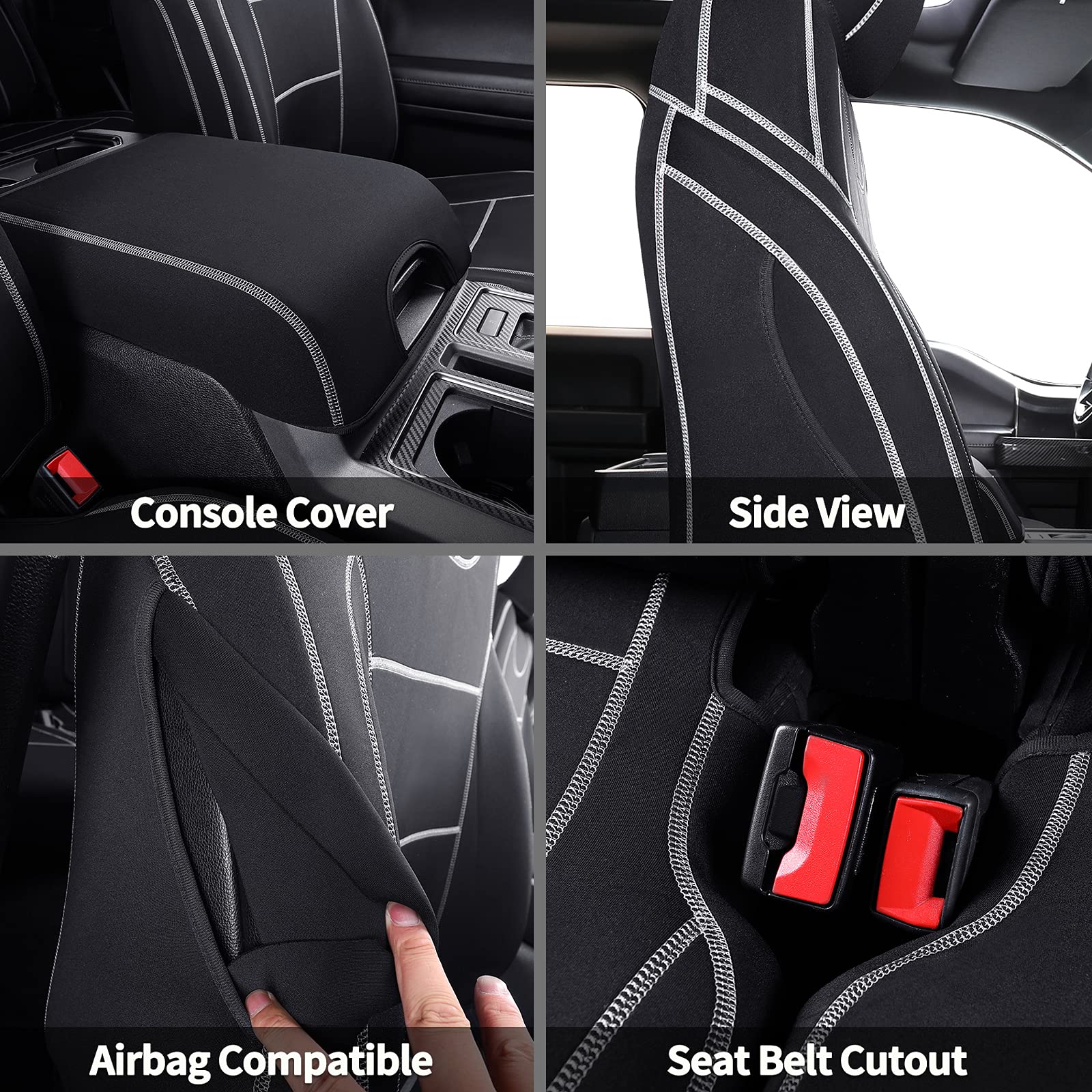 Waterproof Neoprene Car Seat Covers Full Set for Ford F150 2015-2025 & F250/F350/F450 2017-2025 Trucks - Durable Seat Protectors for Crew Cab (White & Black) | Perfect for Off-Roading, Work Commutes & Family Road Trips