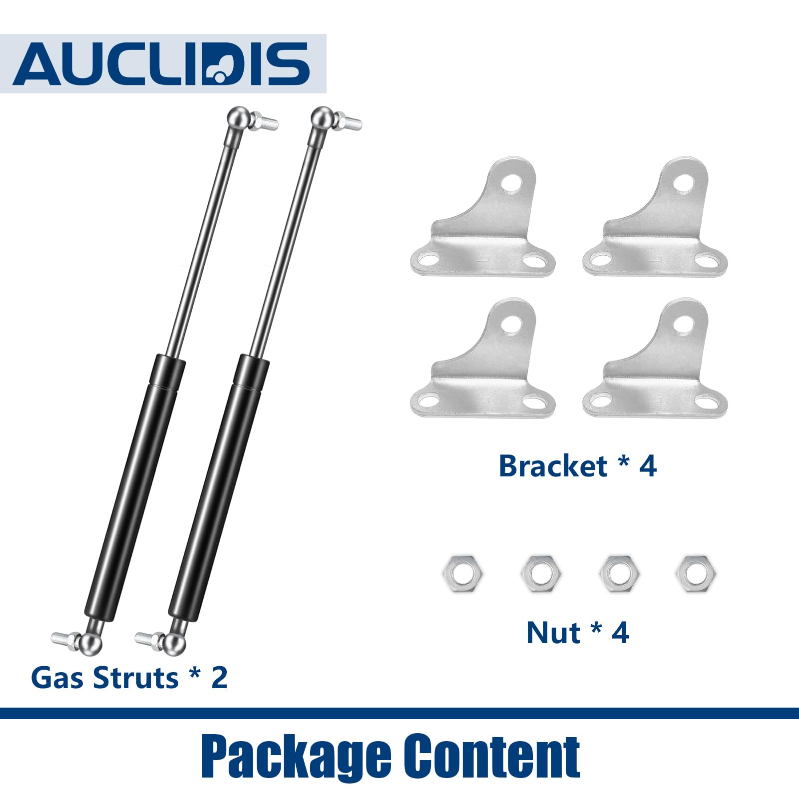 15 Inch 22lb/100N Gas Strut Lift Support - Black Replacement Parts (Set of 2) for RV Camper, Storage Boxes, Boat Hatches, Chicken Coops & More - AUCLIDIS Brand | Perfect for Smooth Opening of Heavy Lids & Doors