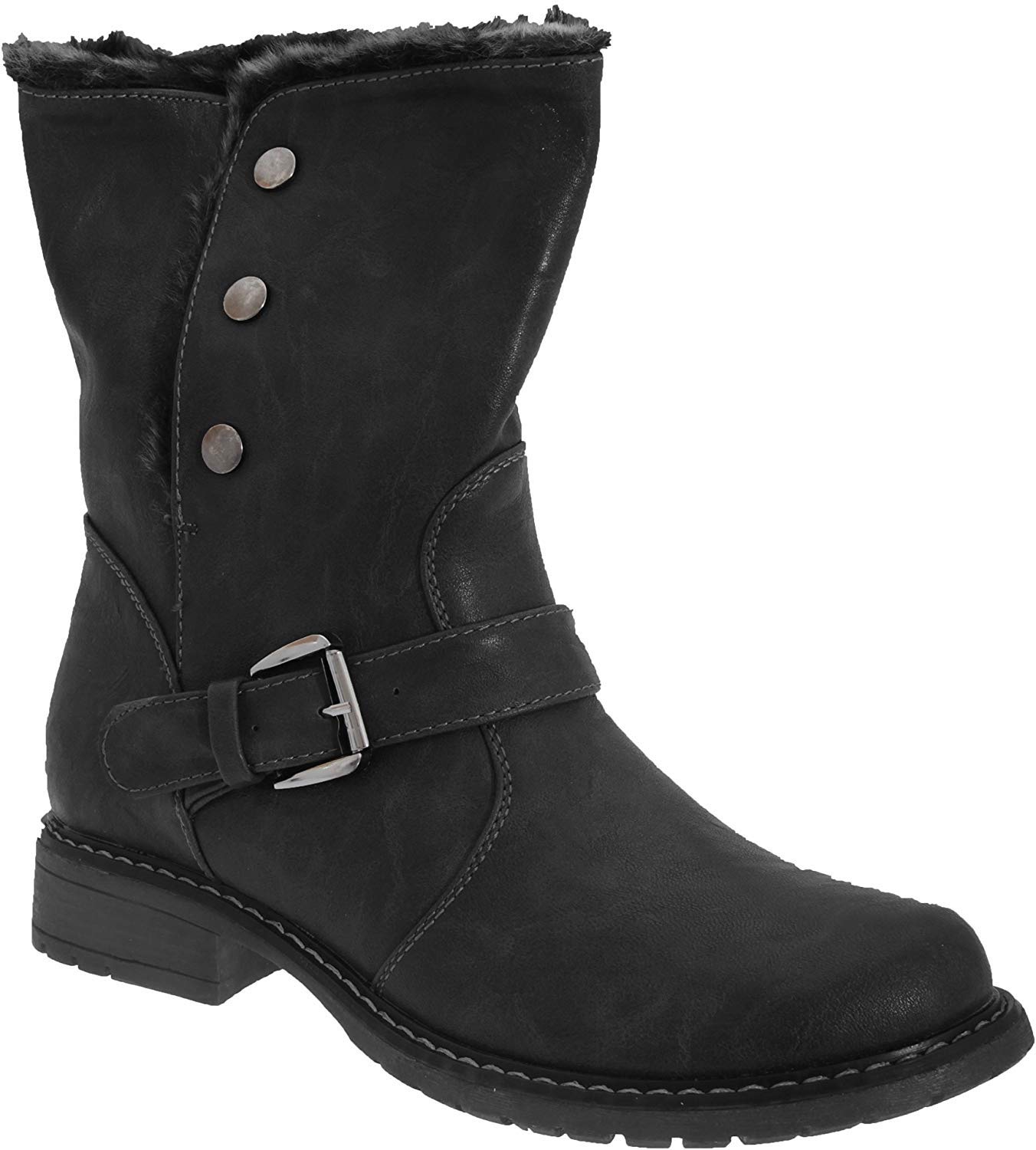 Women's Fold Down Biker Style Ankle Boots with Cat Eye Design - Size 7 US - Black - Perfect for Motorcycle Riding & Street Fashion