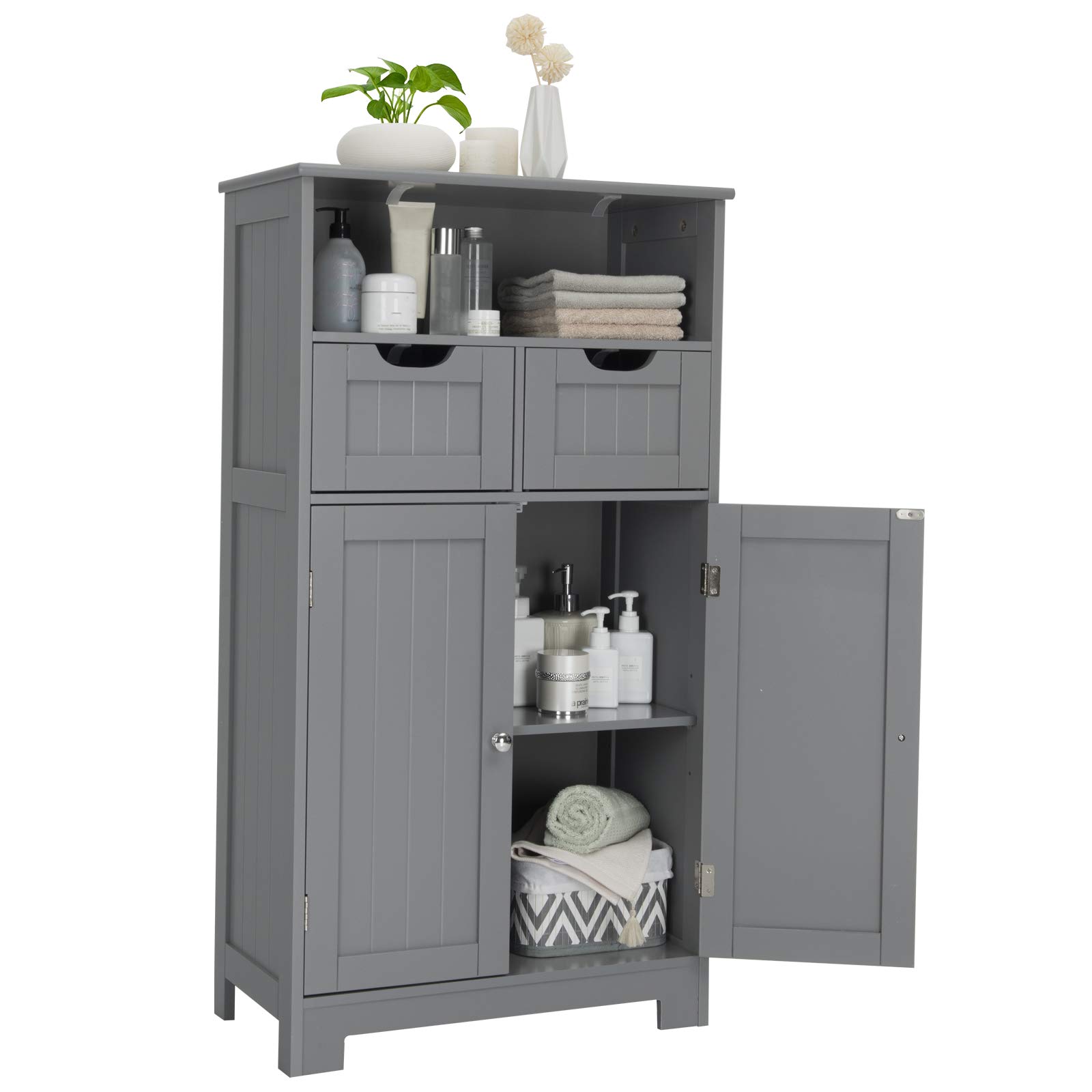 GLACER Multifunctional Floor Storage Cabinet with Removable Drawers & Adjustable Shelf - 24x12x43 Inches, Grey - Perfect for Bathroom Organization, Living Room Decor, Kitchen Storage & Entryway Solutions