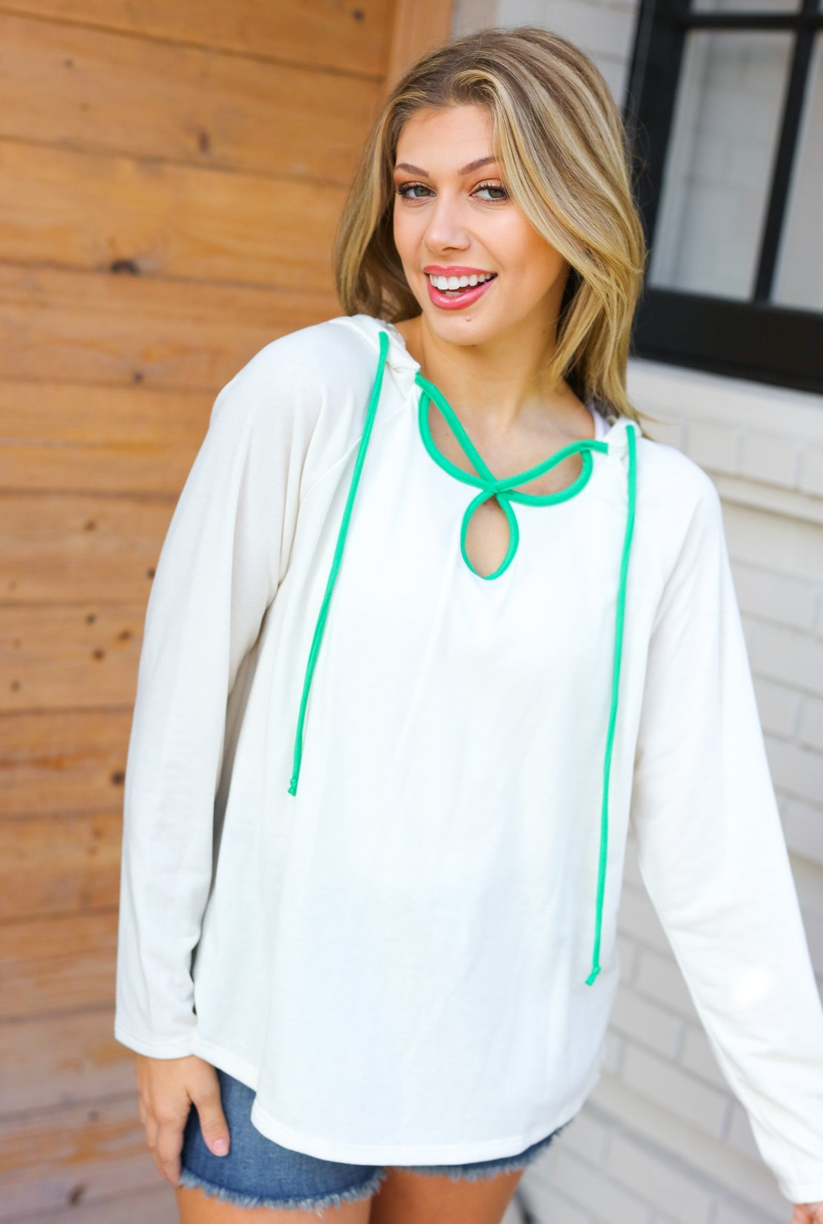 Kelly Green Clover Cut Out Terry Hoodie - Soft & Cozy Pullover Sweatshirt for Women | St. Patrick's Day Outfit, Casual Wear & Lounge Comfort