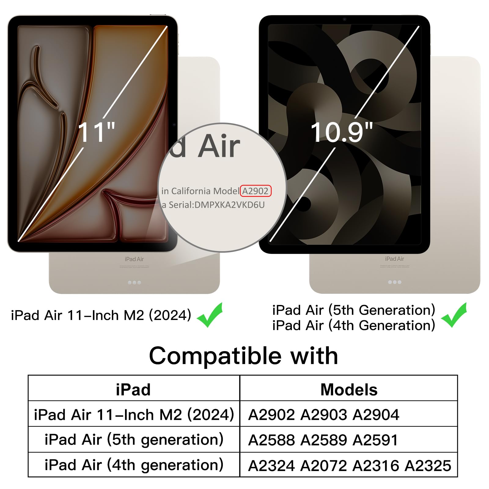 JETech 360 Rotating Stand Case for iPad Air 11 Inch M2 (2024) & iPad Air 5/4 (2022/2020) 10.9 Inch - Protective Cover with Pencil Holder & Adjustable Viewing Angles (Starlight) - Perfect for Work, Study & Entertainment