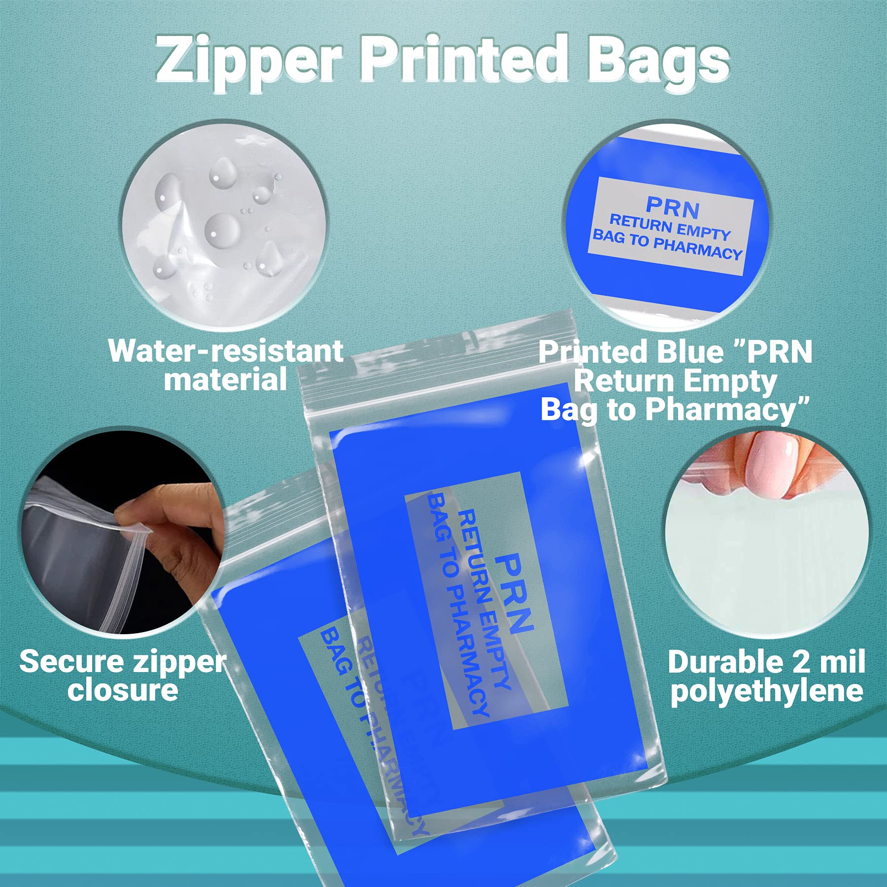 APQ 1000 Pack Blue PRN Bags 6x9 Inches - 2 Mil Thick Clear Zipper Printed Polyethylene Bags with Secure Seal Closure | Medical Supplies for Pharmacy, Infirmary & Healthcare Use | Ideal for Medication Storage & Hospital Organization