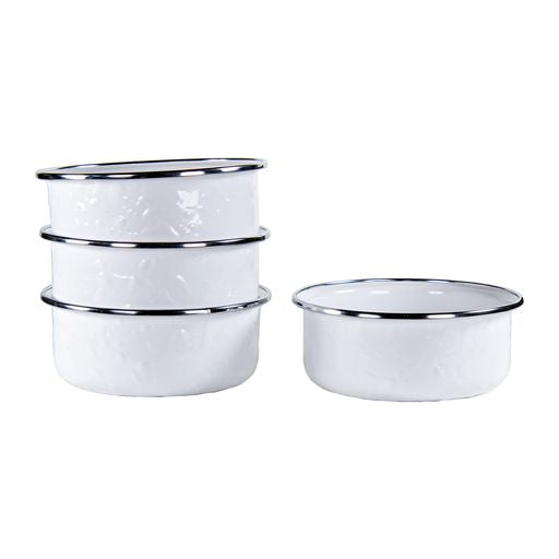 Premium White Enamel Soup Bowls Set of 4 - Durable Porcelain-Coated Steel Bowls for Soup, Cereal, Pasta - Perfect for Camping, Picnics & Rustic Kitchen Decor