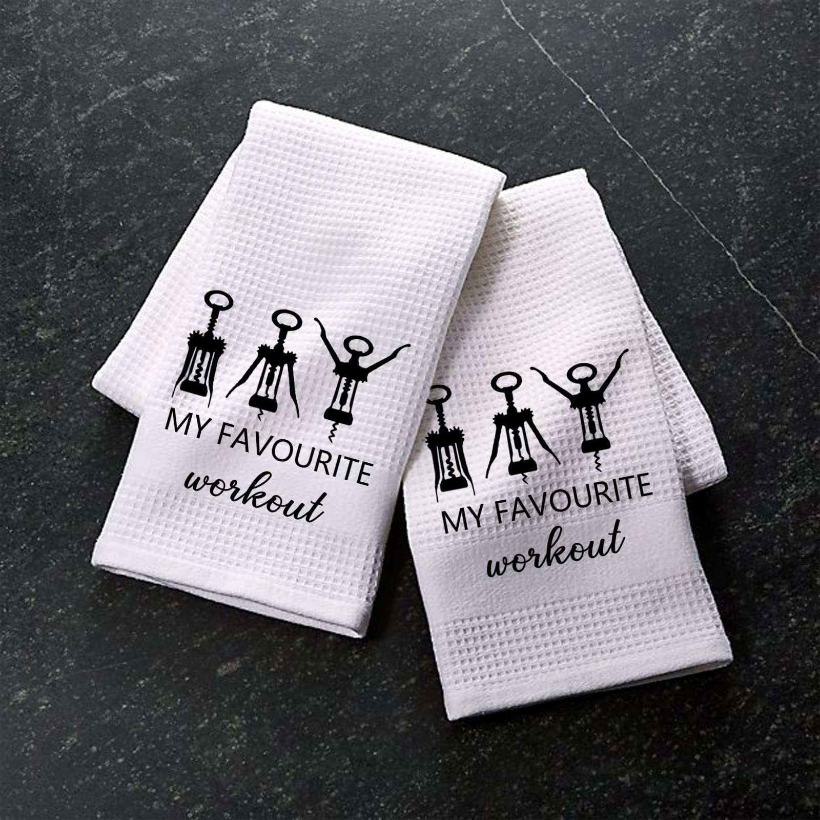 Funny Wine Kitchen Towel - My Favorite Workout Corkscrew Design - Perfect Gift for Wine Lovers & Housewarming - Absorbent & Durable - Great for Kitchens, Gyms & Wine Parties