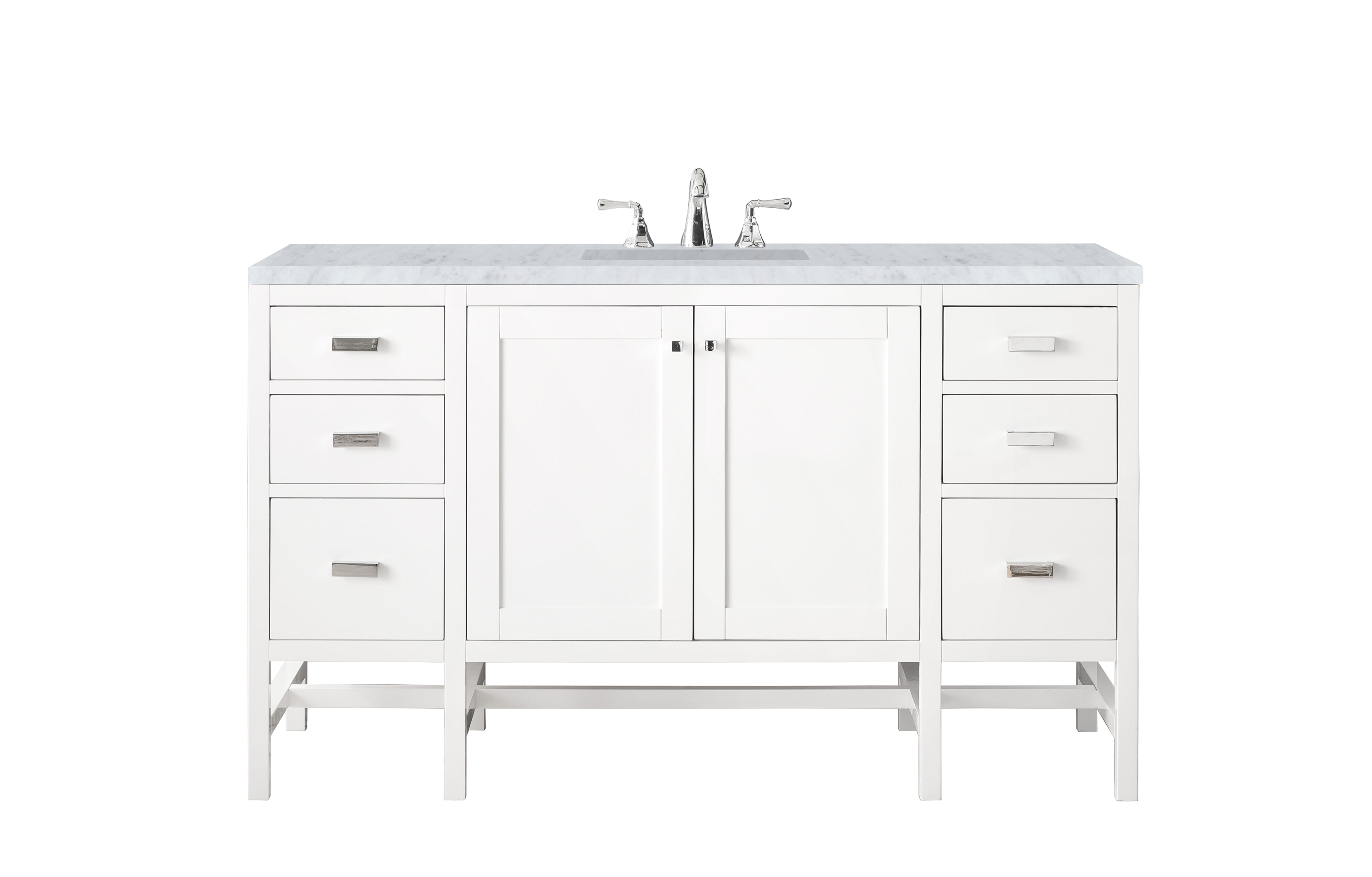 Addison 60 Inch Single Bathroom Vanity Cabinet with Carrara White Marble Top - Glossy White Finish for Modern Bathroom Remodeling & Home Decor