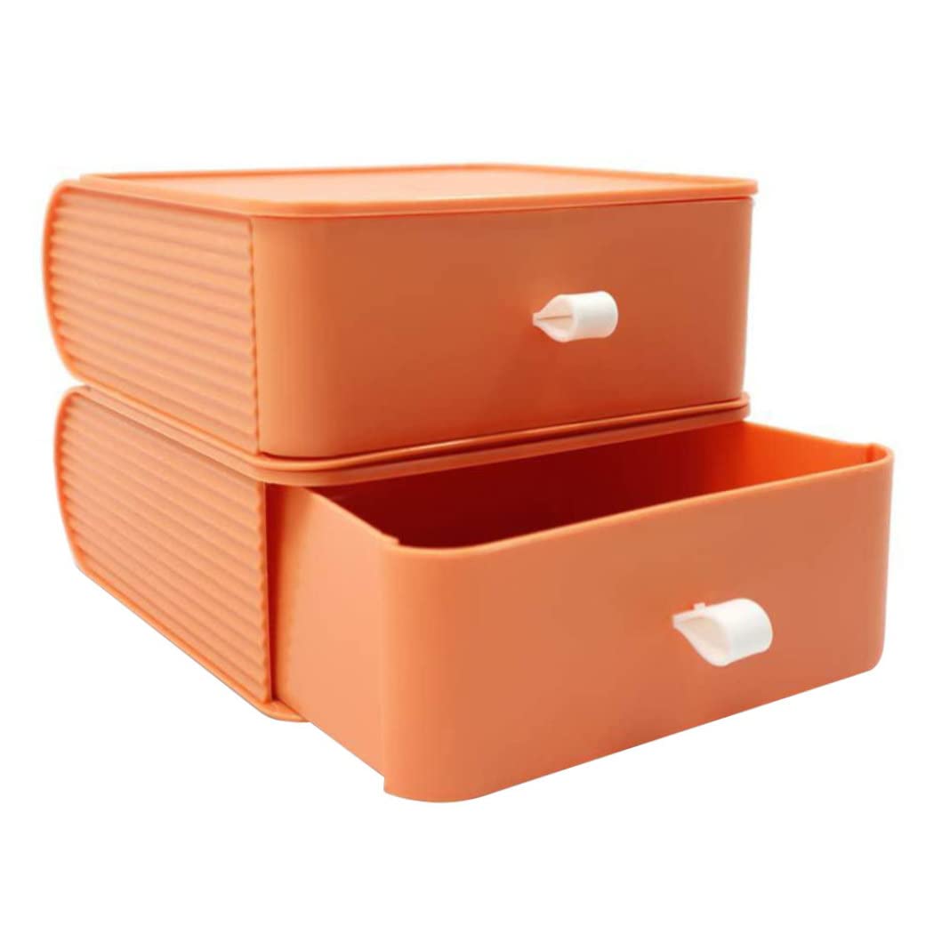 Sanfiyya 3-Tier Desktop Organizer Drawers - Multi-Level Makeup & Jewelry Storage Case, Cosmetic Organizer Box with Drawers, Orange Desk Organizer for Office, Bedroom & Vanity Organization