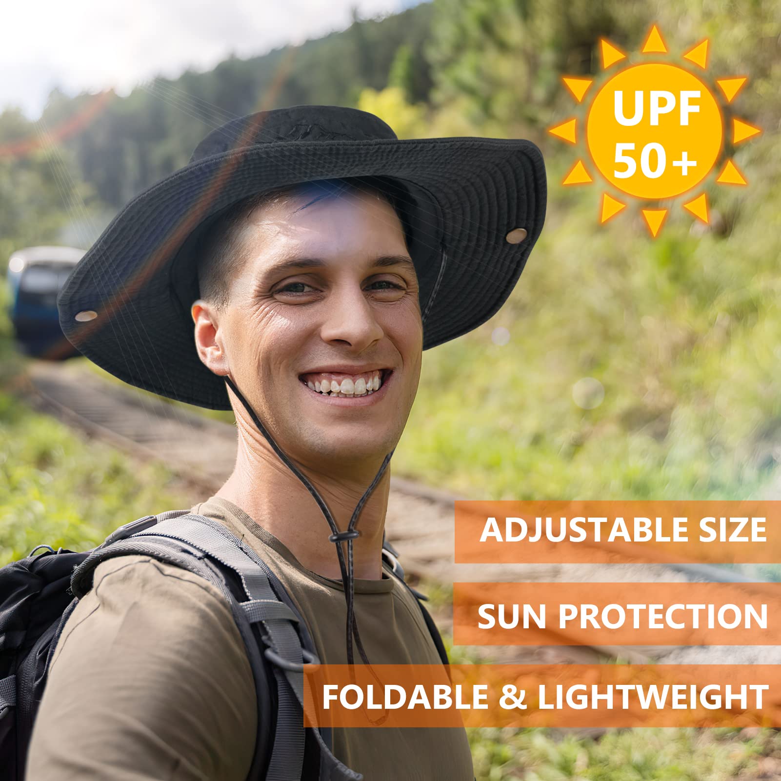 UPF 50+ Sun Hat for Men & Women - Wide Brim Bucket Fishing Hat with Neck Flap, Safari Boonie Hat for Outdoor Activities, Beach, Hiking & Travel