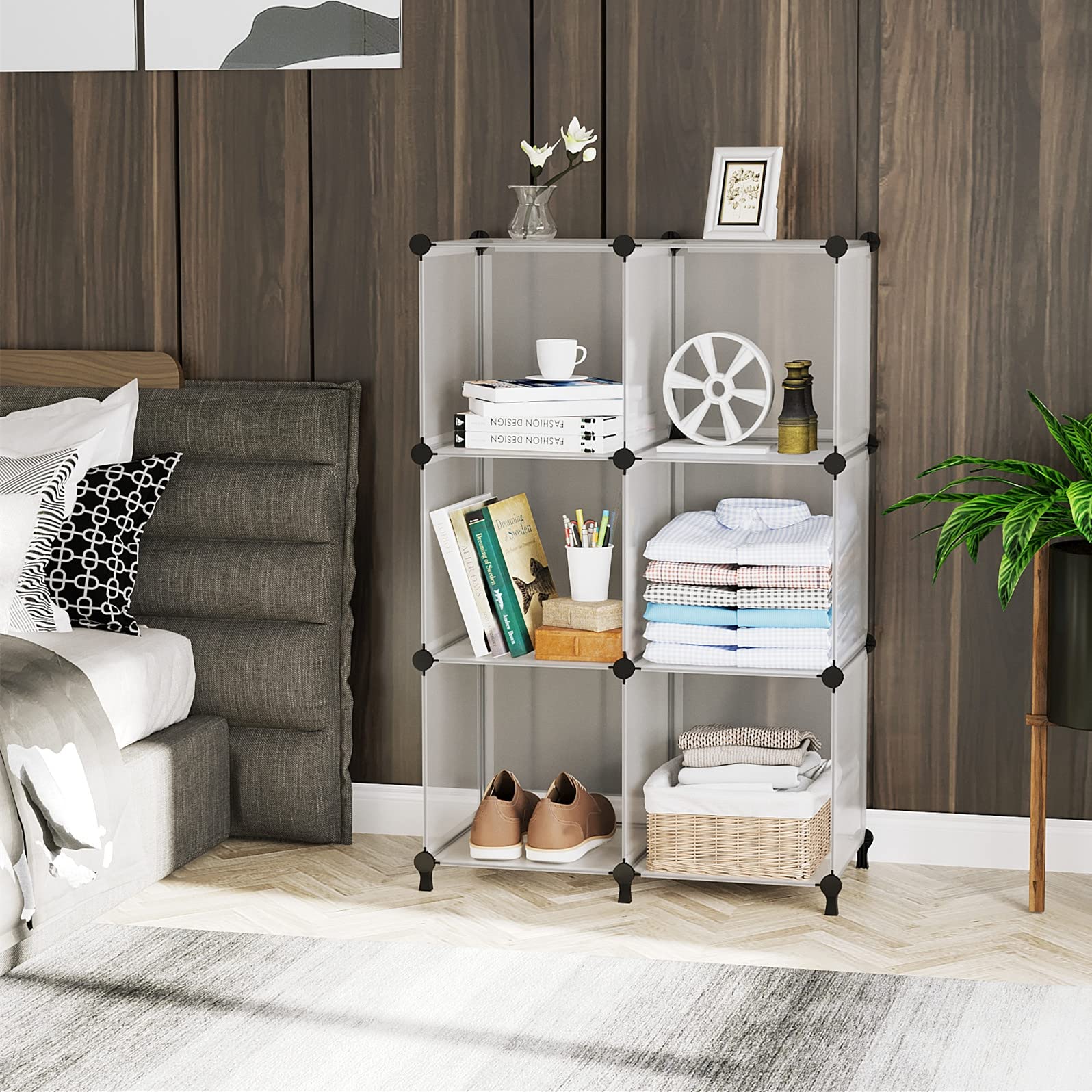 AWTATOS 6 Cube Closet Organizer - Stackable DIY Storage Shelves for Clothes & Accessories | Translucent Modular Shelving Unit for Bedroom, Closet & Home Organization | Perfect for Small Spaces & Wardrobe Storage