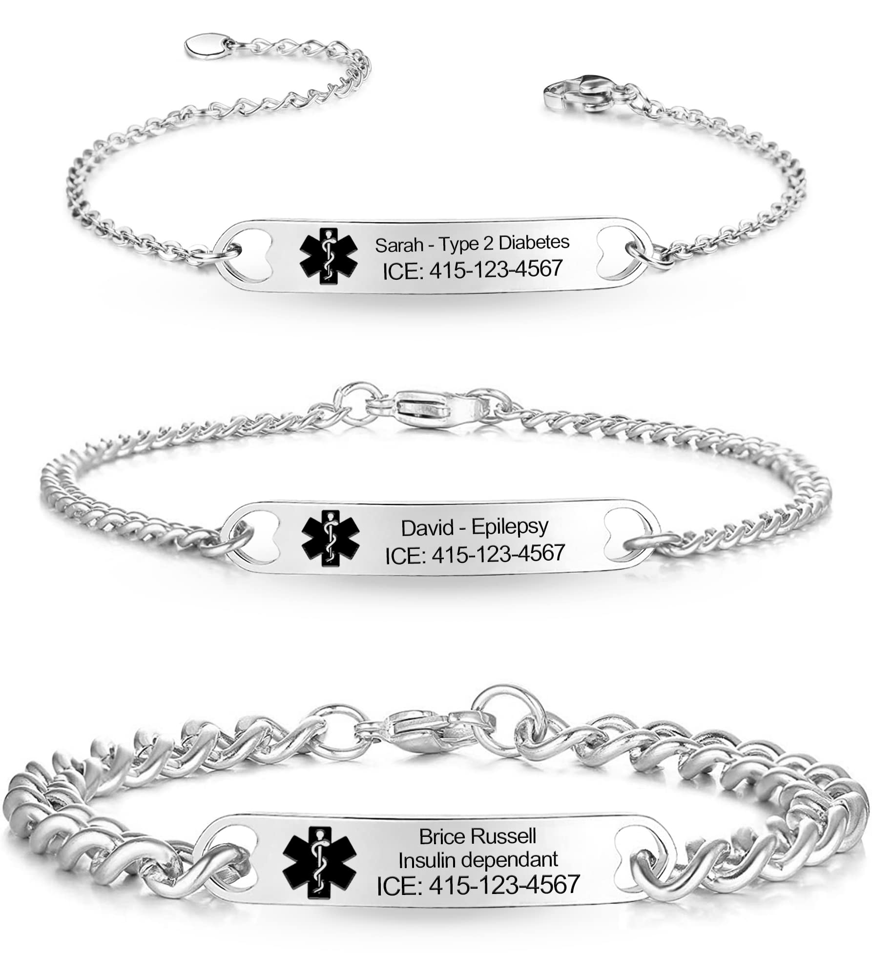 Personalized Medical Alert Bracelets for Women & Men - Stainless Steel Emergency ID Bracelet with Free Engraving, Adjustable for Mom, Dad & Seniors - Perfect for Daily Wear, Travel & Health Safety