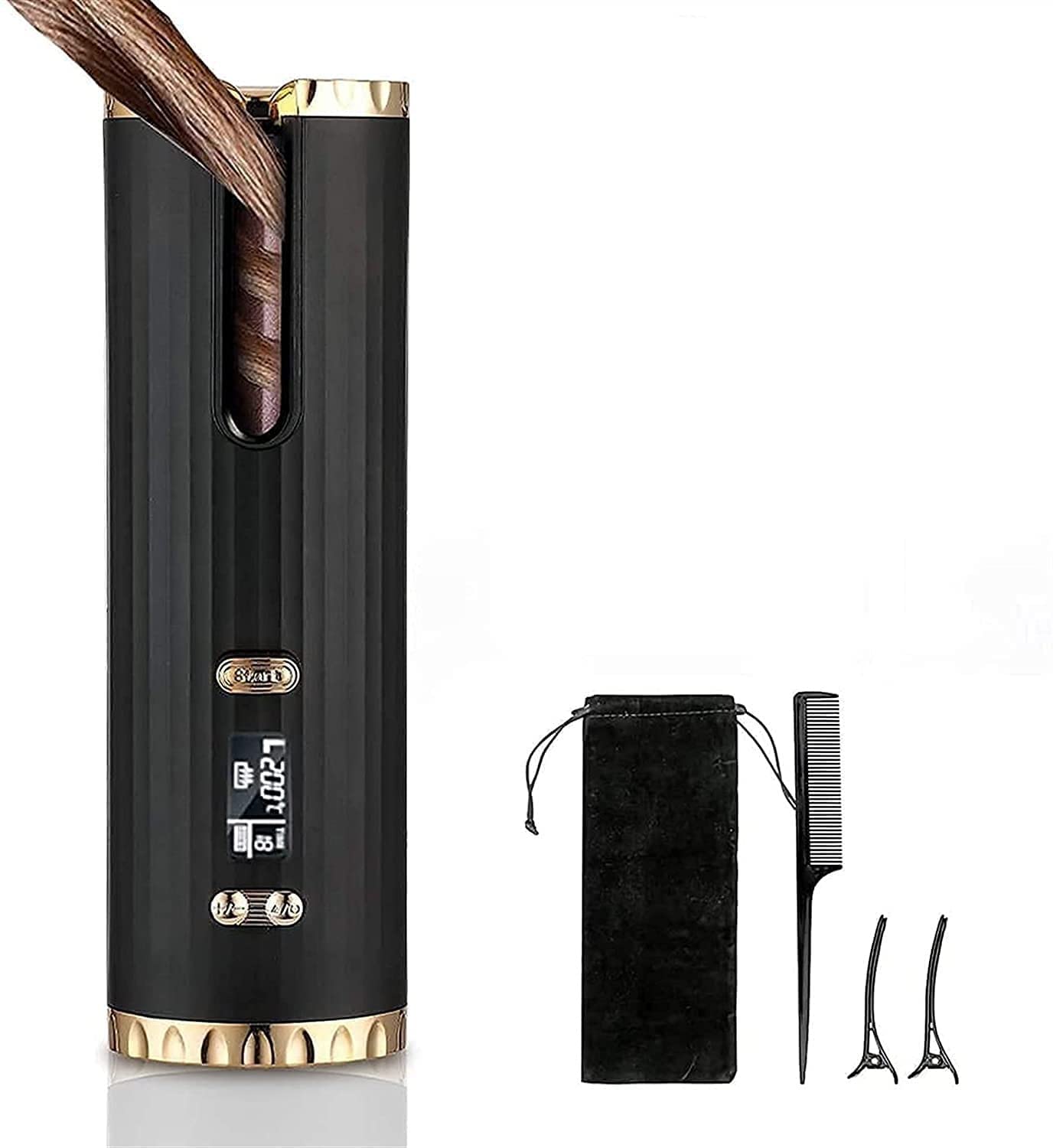 Cordless Auto Hair Curler with LCD Display - Adjustable Temperature & Timer, Rechargeable Rotating Ceramic Barrel Curling Wand for Hair Protection & Nourishment | Perfect for Travel, Home Styling & Salon-Quality Curls at Home
