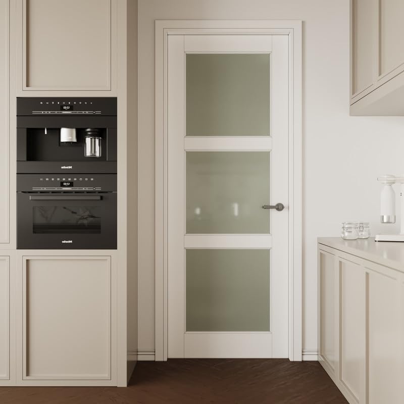 3-Panel Frosted Glass Interior Slab Shaker Door - Pre-Assembled for Barn, Pocket & French Doors - 30