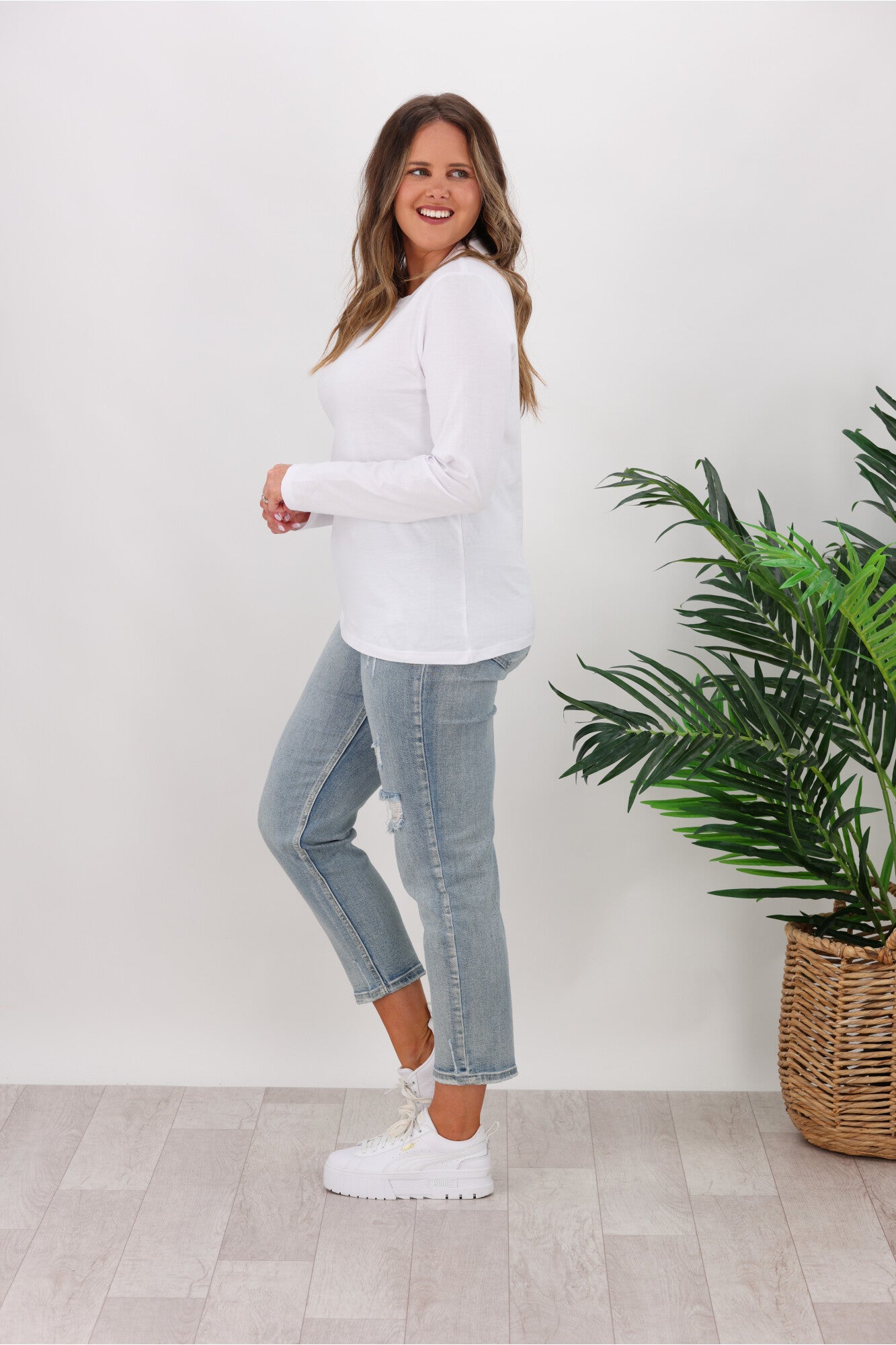 AS Colour Sophie Long Sleeve T-Shirt for Women - Soft Cotton Crewneck Top in White | Perfect for Casual Wear, Layering & Everyday Comfort