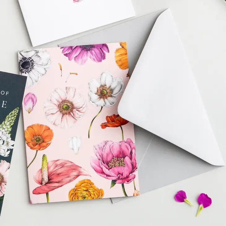 Floral Brights Pink Greeting Card - Elegant Handmade Birthday Card for Women, Mothers Day, Thank You Notes - Perfect for Special Occasions & Heartfelt Messages