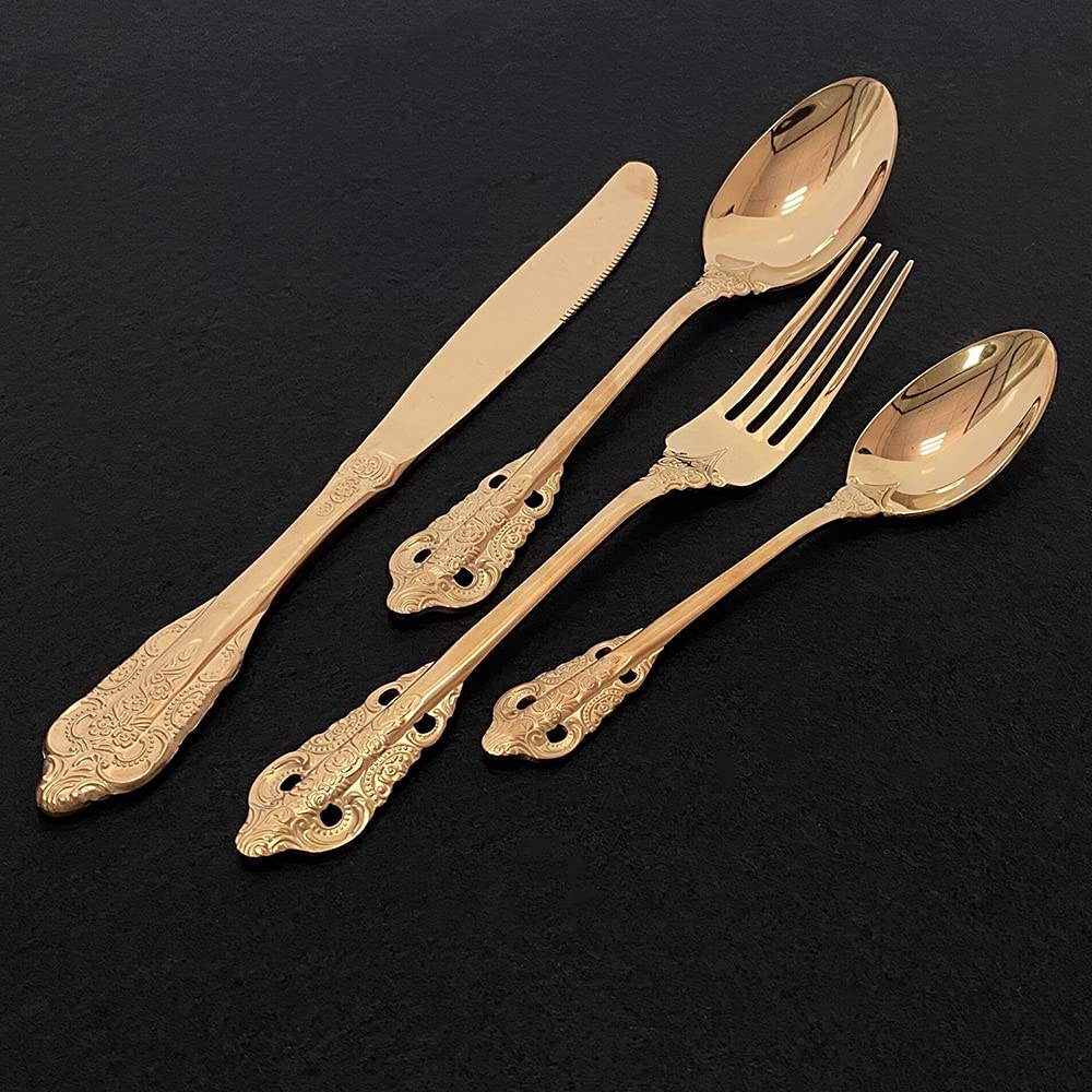 24-Piece Stainless Steel Mirror Finish Silverware Set - Gold Cutlery Set with Knife, Fork & Spoon for Dining, Parties & Kitchen Use - Elegant Western Dinnerware by ZZYY