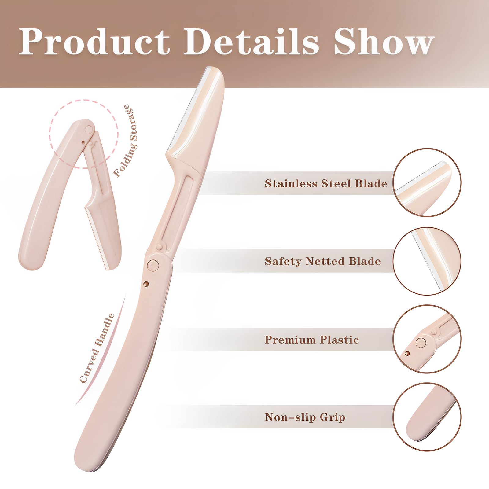 TRUEIN 8 Eyebrow Razors - Foldable Eyebrow Shaper & Trimmer for Women, Safe Facial Razor with Precision Blades, Multi-Purpose Eyebrow Grooming Kit - Perfect for Shaping, Trimming & Defining Brows at Home or Salon