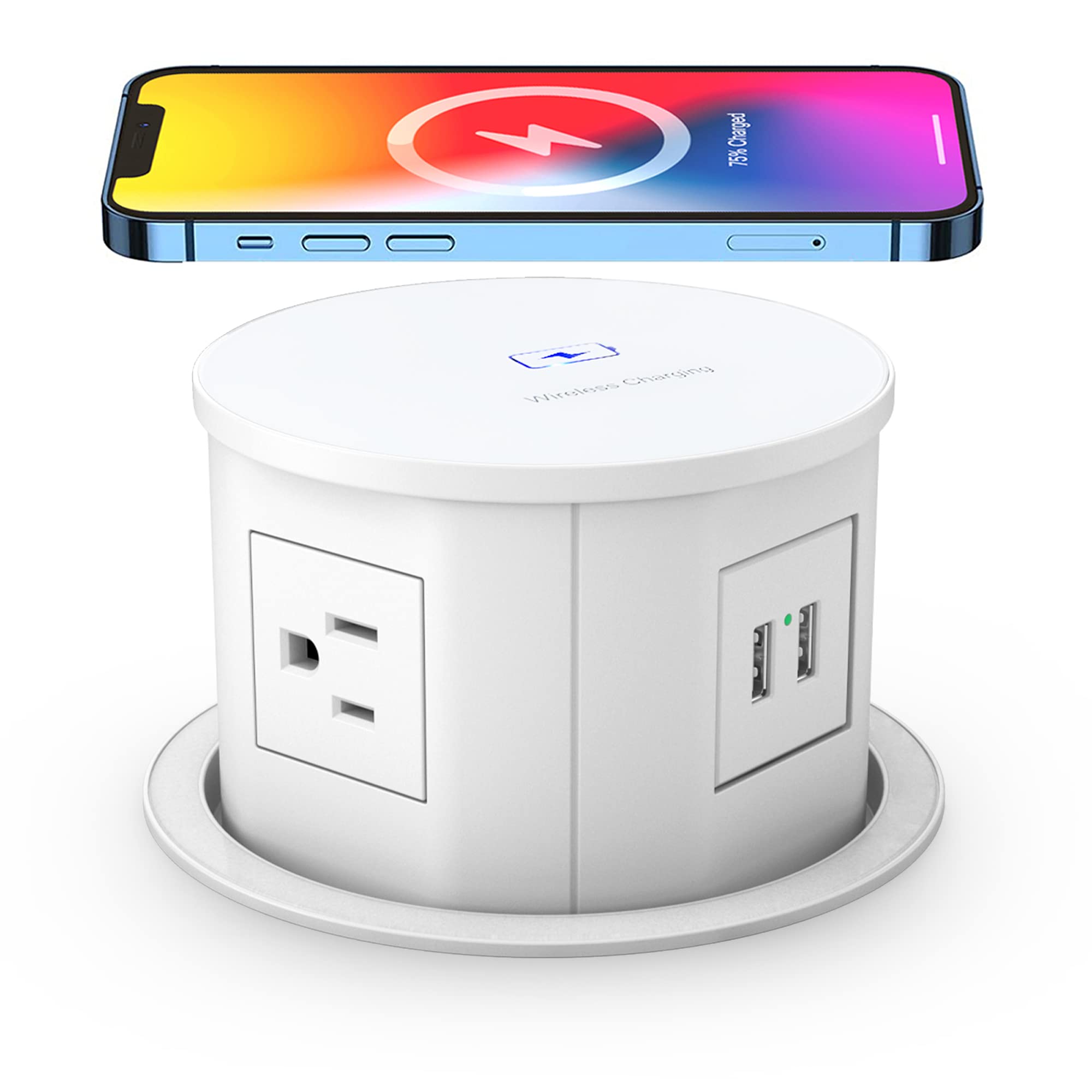 15W Wireless Charger Pop Up Power Outlet - 4 AC Outlets & 2 USB Ports - 4.7