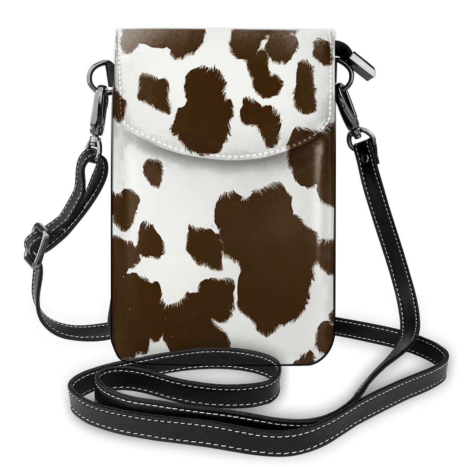 Brown Cow Print Crossbody Cell Phone Purse for Women - PU Leather Small Shoulder Bag & Wallet - Perfect for Everyday Use, Travel, and Shopping
