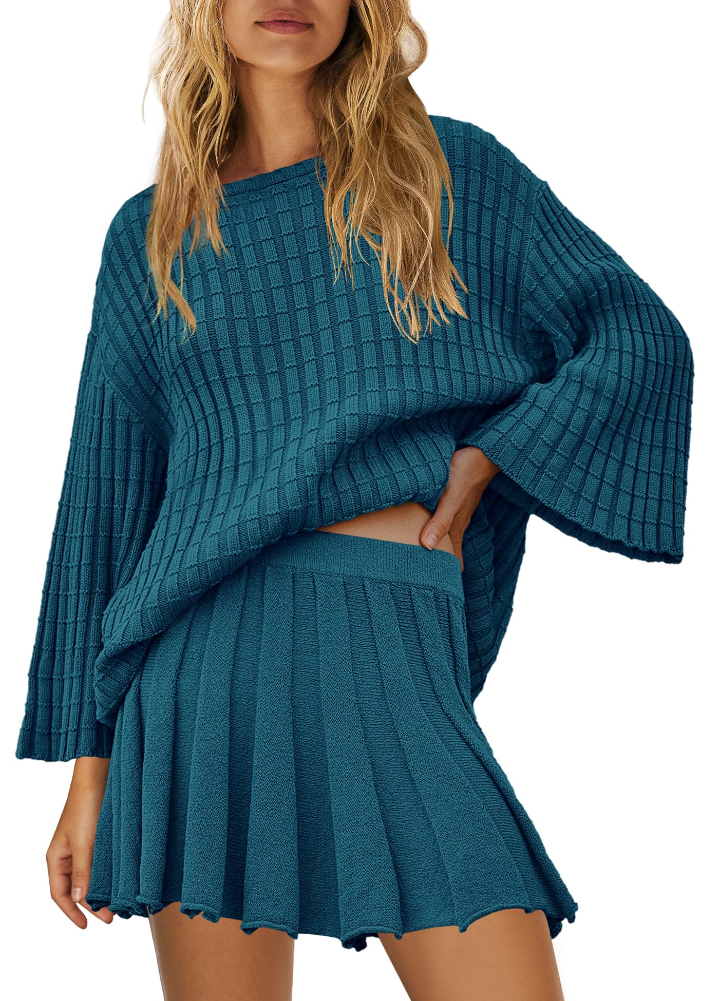 Yanekop Women's 2-Piece Sweater Skirt Set - Loose Matching Lounge Outfit, Comfy Pajama Set with Long Sleeve Top & Skirt | Cozy Home Wear, Casual Outing, Winter Loungewear