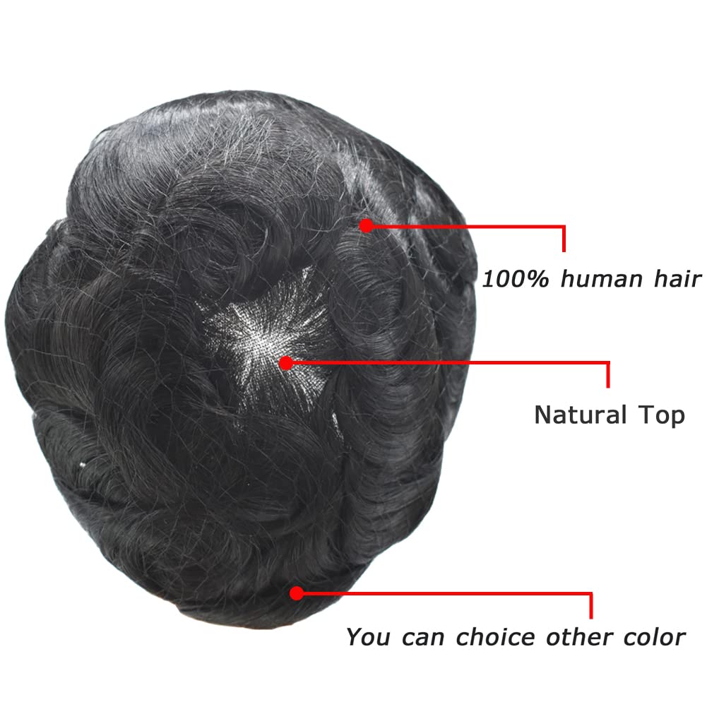 Premium Men's Toupee - 100% European Real Human Hair Replacement System | Comfortable & Durable Hairpiece for Men (7x10, Jet Black #1, Medium-Light Density) | Perfect for Daily Wear, Special Occasions & Hair Loss Solutions