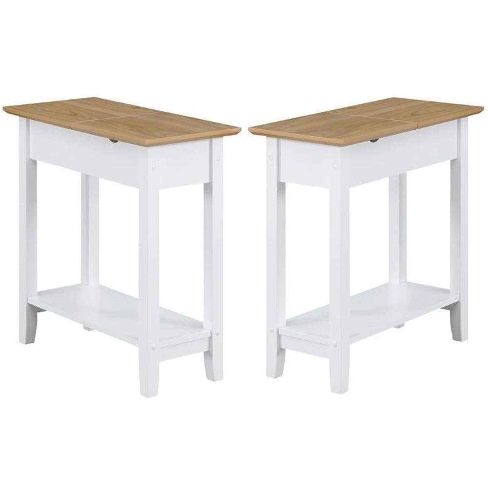 Premium White End Tables with Built-in USB Charging Station - Set of 2 Modern Nightstands for Living Room, Bedroom & Office (Home Square Furniture)