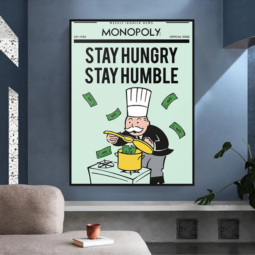 Alec Monopoly Stay Hungry Stay Humble Playing Cards Canvas Wall Art - Pop Culture Home Decor for Living Room, Game Room & Office