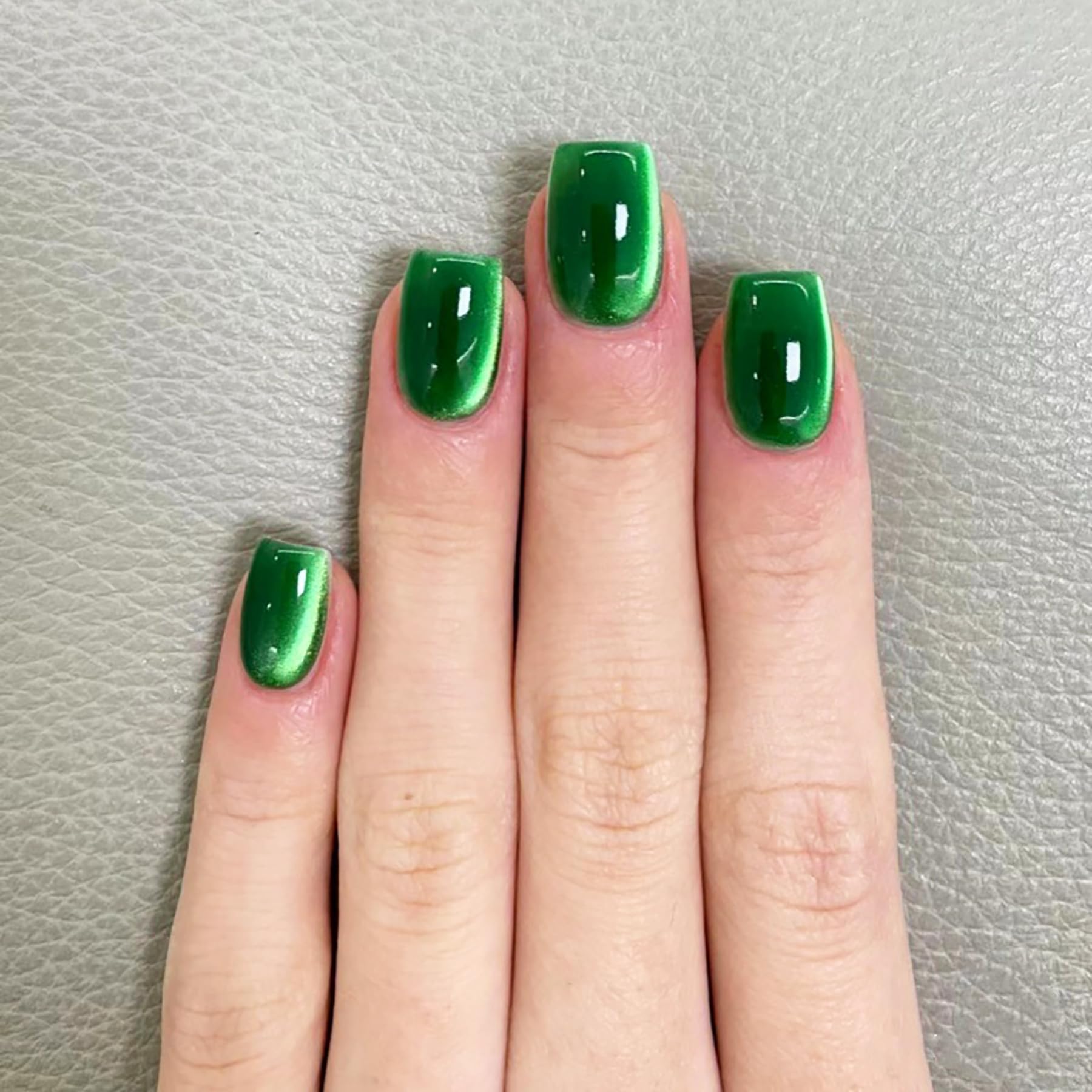 24 Pcs Short Square Press On Nails - Jade Green Shiny Glitter Full Cover Acrylic Fake Nails with Glossy Gradient Design for Spring Summer Manicure | Perfect for Parties, Weddings, Date Nights & Everyday Wear