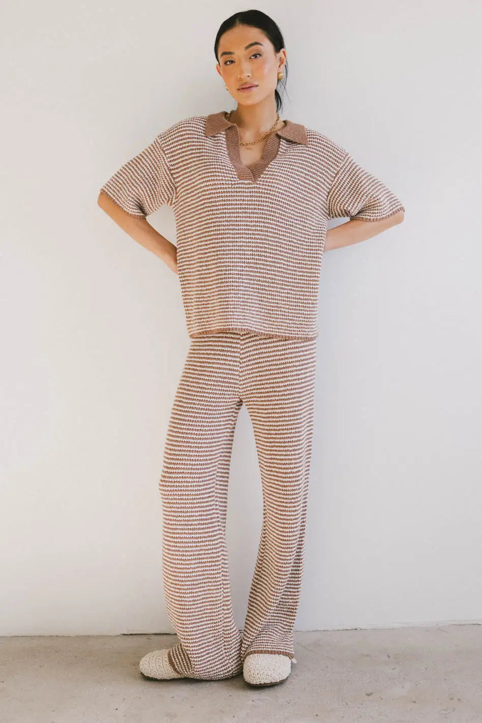 Matilda Striped Knit Top Women's Casual Long Sleeve Shirt - Perfect for Fall Outfits, Office Wear & Weekend Brunch
