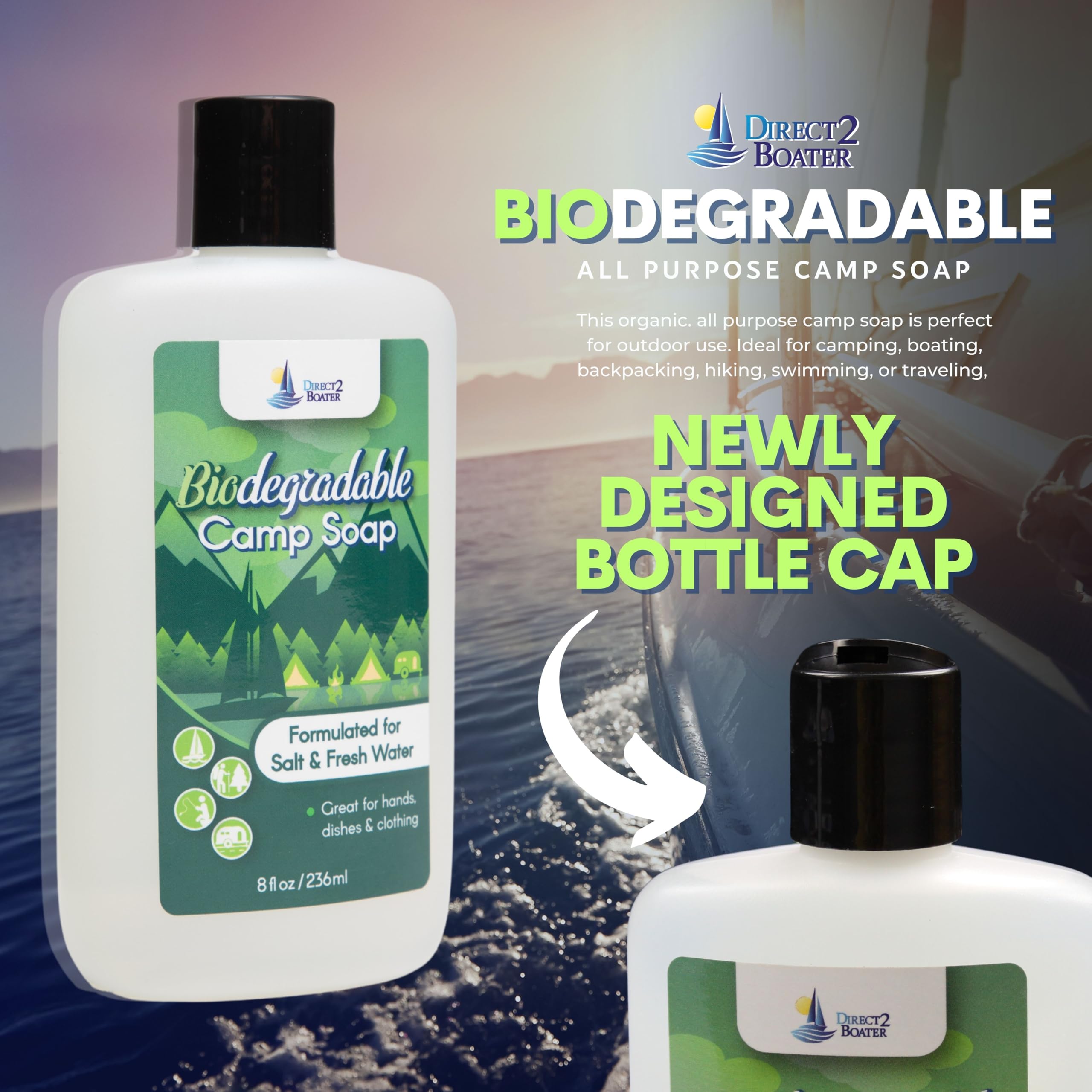 **Eco-Friendly Biodegradable Cleaner - Organic 8 oz Travel & Camping Soap Kit - No Dyes or Fragrances, Safe for Fresh & Salt Water | Ideal for Outdoor Adventures, Hiking, Backpacking & Sustainable Travel**
