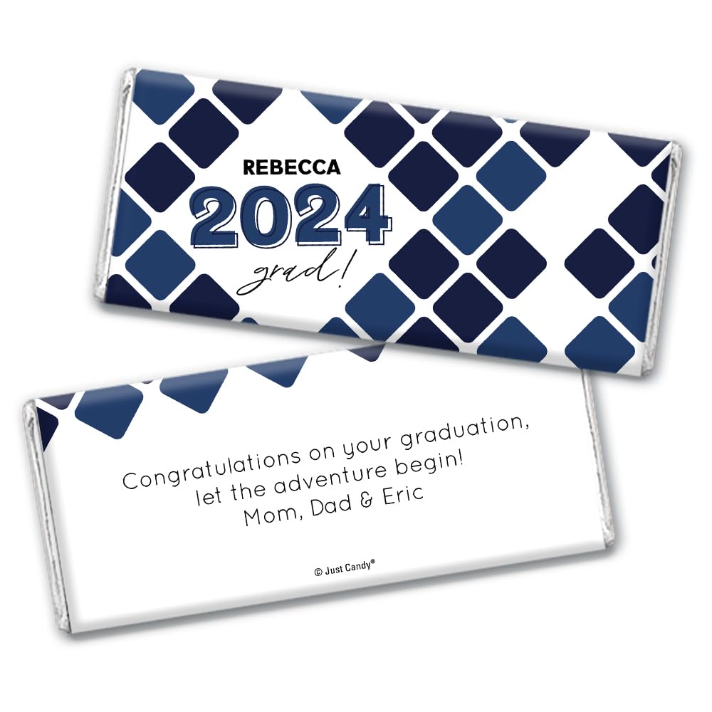 Personalized Graduation 2024 Chocolate Candy Bars - 36 Count Navy Blue Custom Treats for Graduation Parties, School Celebrations & Gift Giving