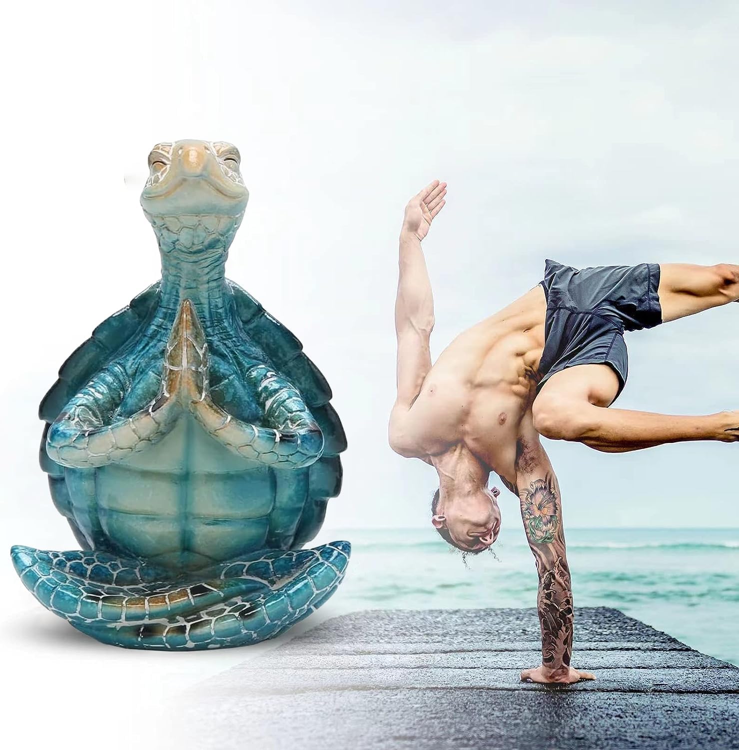 Sea Turtle Yoga & Meditation Resin Figurine - Handcrafted Coastal Zen Decor for Home & Office, Beach Theme Gift for Women, Mom, Grandma - Perfect for Yoga Studios, Meditation Spaces & Ocean-Themed Home Decor