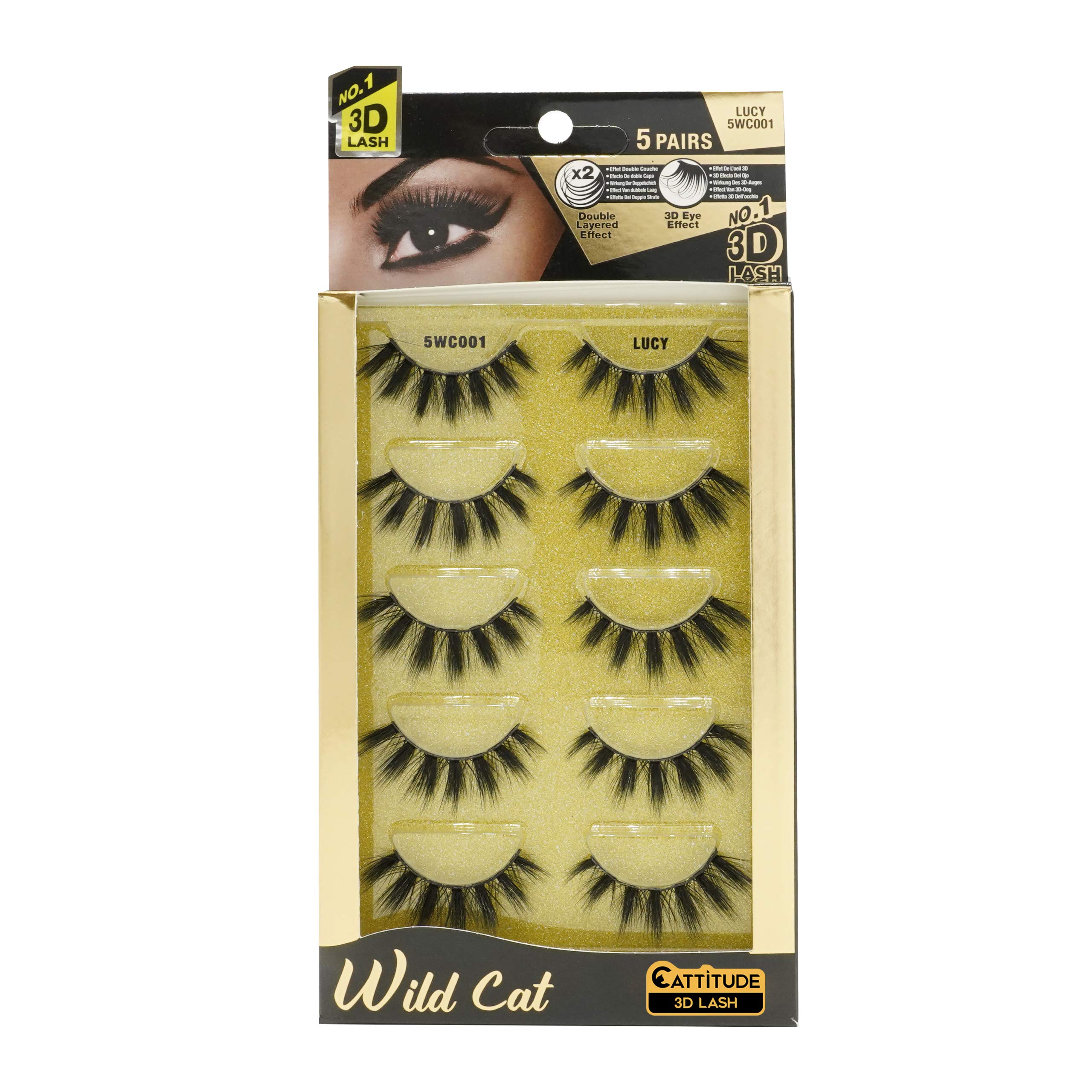 EBIN NEW YORK Cattitude 3D Faux Mink Lashes 5-Pack – Wild Cat Style, Super Soft Tapered Fibers for Wide Eyes & Natural Look | Reusable False Eyelashes for Dramatic Eye Makeup, Parties & Special Occasions