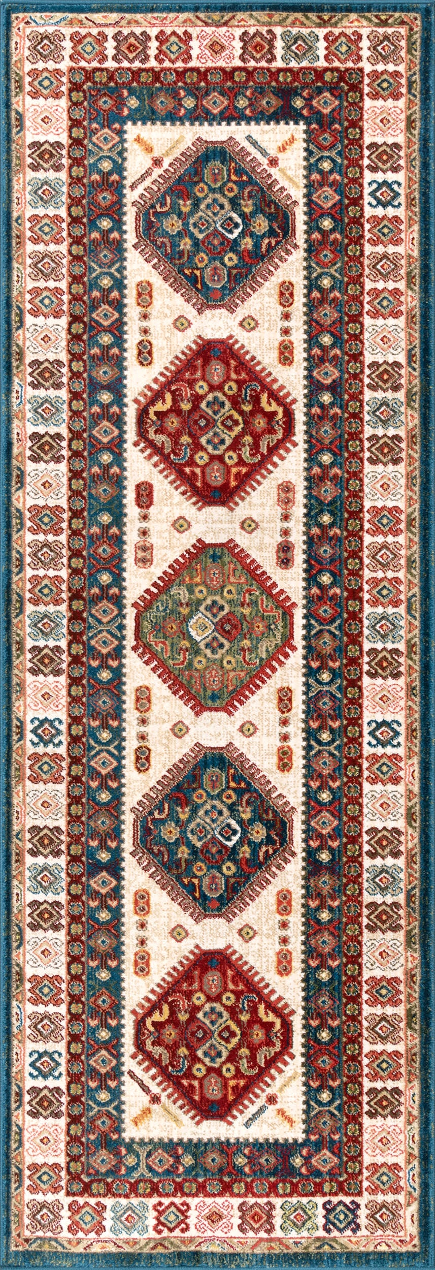 Emblem Fringed Rug | Ivory Bohemian Style Area Rug for Living Room, Bedroom & Home Decor