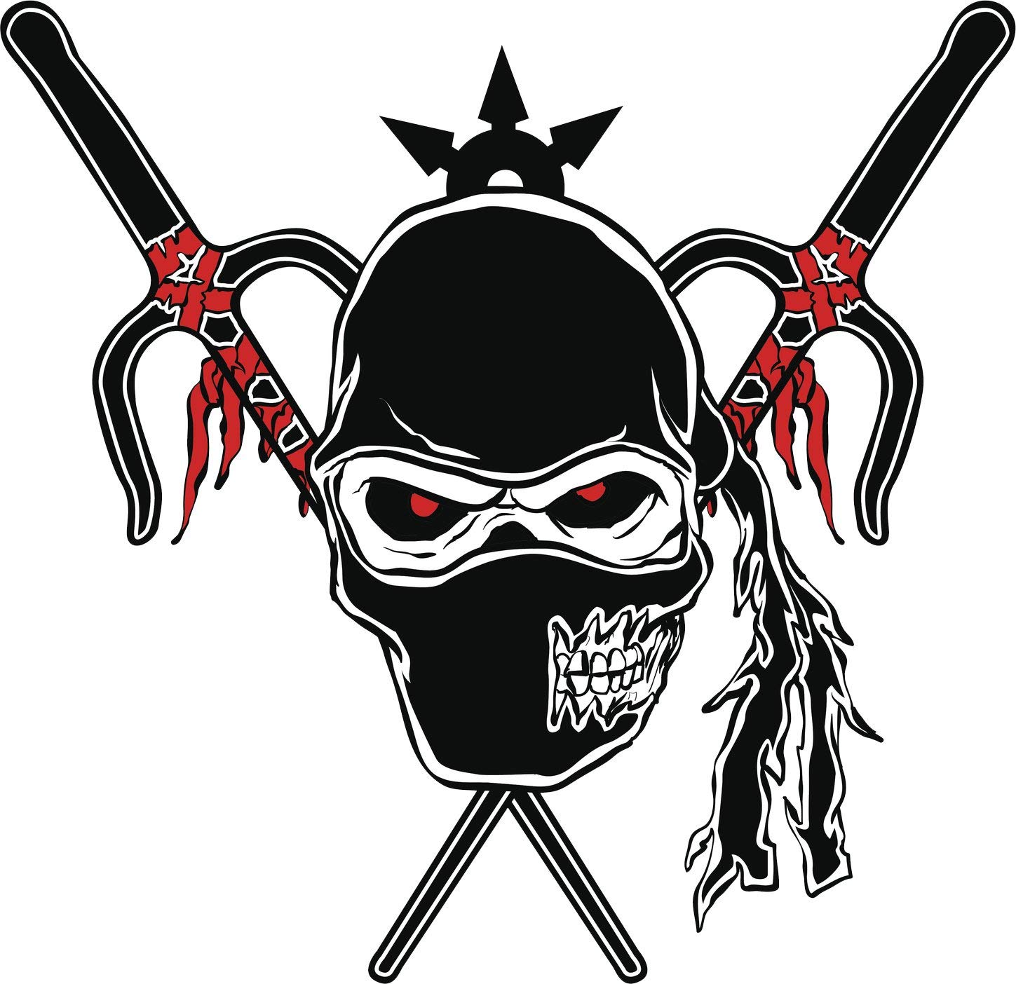 EW Designs Creepy Ninja Skull Magnet with Throwing Stars & Swords - 4