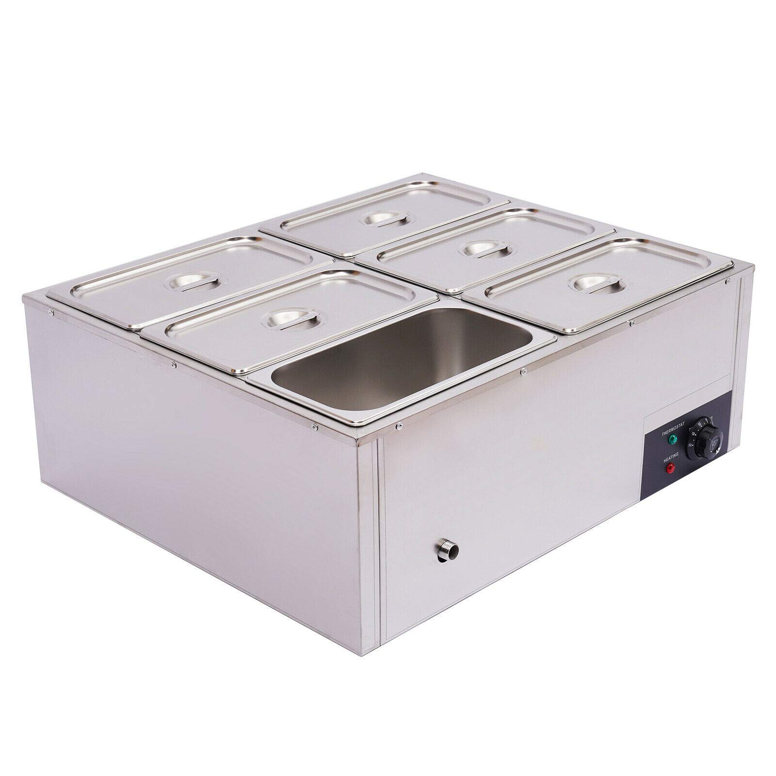 Commercial Food Warmer - 850W Electric Countertop Steam Table with 6 Pans, 15cm/6inch Deep Stainless Steel Bain Marie - Large 7 Quart Capacity (6x7, Silver) - Perfect for Buffets, Catering, Restaurants & Large Events