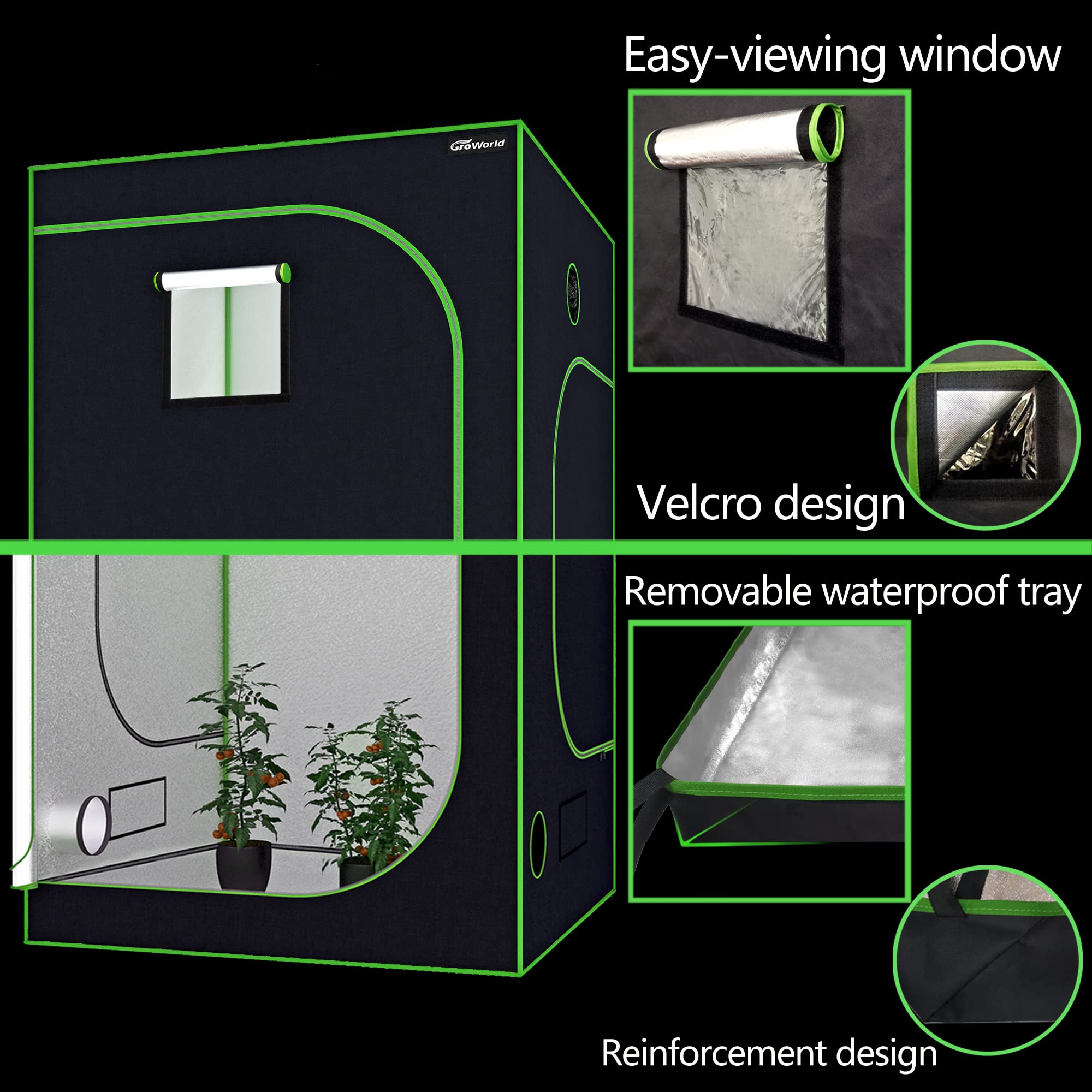 600D Mylar Hydroponic Grow Tent 60x60x80 Inches - High Reflective Greenhouse Grow Tent with Observation Window & Removable Floor Tray for Indoor Plants | Perfect for Home Gardening, Hydroponics, and Seed Starting (Texas Made)
