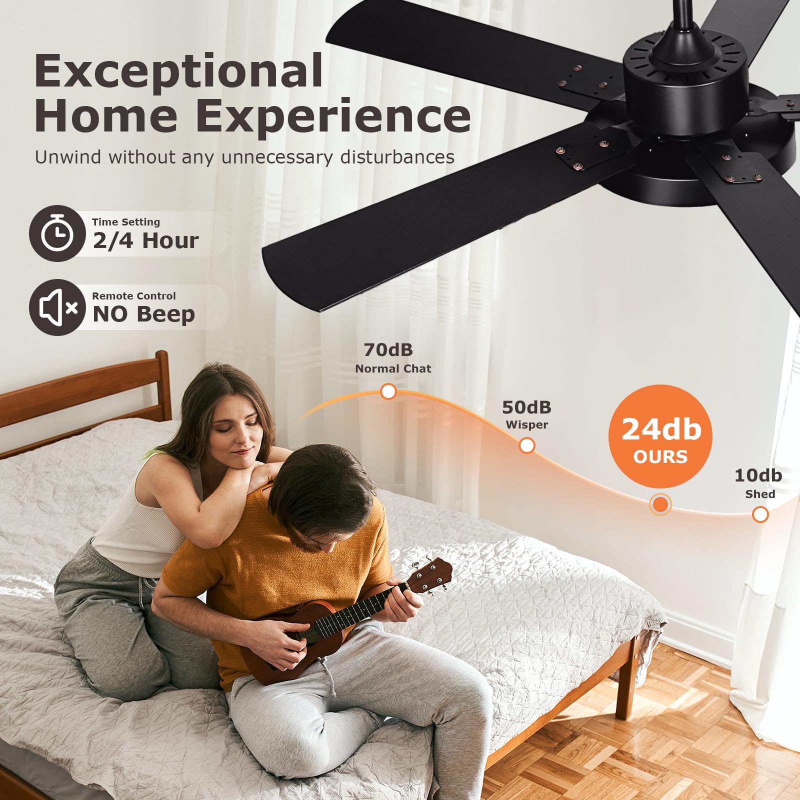52 Inch Modern Ceiling Fan with Lights & Remote Control - Double-sided Blades, 24db DC Reversible Motor, Dimmable for Bedroom & Living Room (Honey Pine & Black) - Perfect for Home Cooling & Stylish Decor