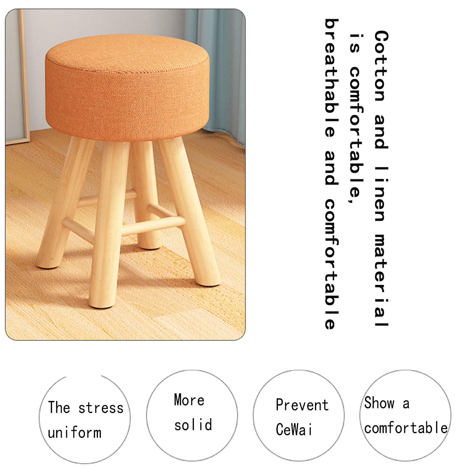 Vanity Stool with Upholstered Seat - Solid Wood Legs, 220 lb Capacity - Modern Makeup Dressing Bench & Piano Stool for Bedroom, Living Room, and Entryway