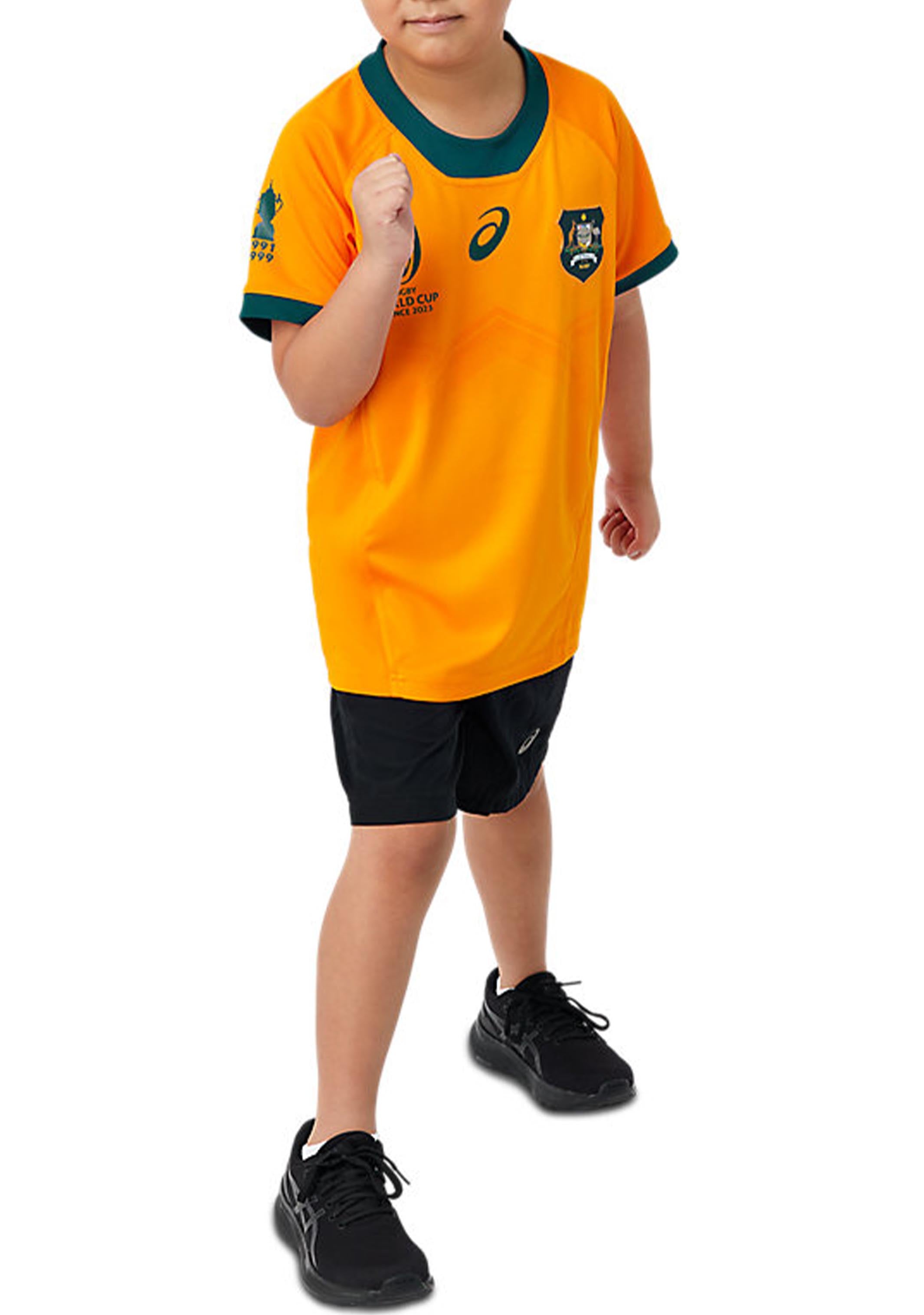 ASICS Kids Wallabies RWC23 Replica Home Jersey - Youth Rugby Shirt 2114A308-750 | Official Team Uniform for Young Rugby Fans & Match Day Wear