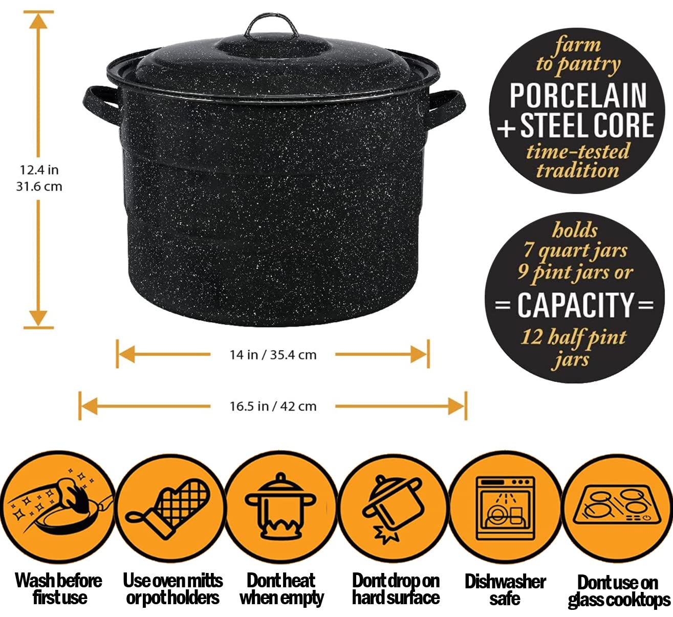 Stainless Steel Water Bath Canning Pot with Rack & Lid - Complete Canning Starter Kit for Beginners - Includes XL Ladle, Measuring Cups & Kitchen Funnel - Perfect for Home Canning Fruits, Vegetables & Jams