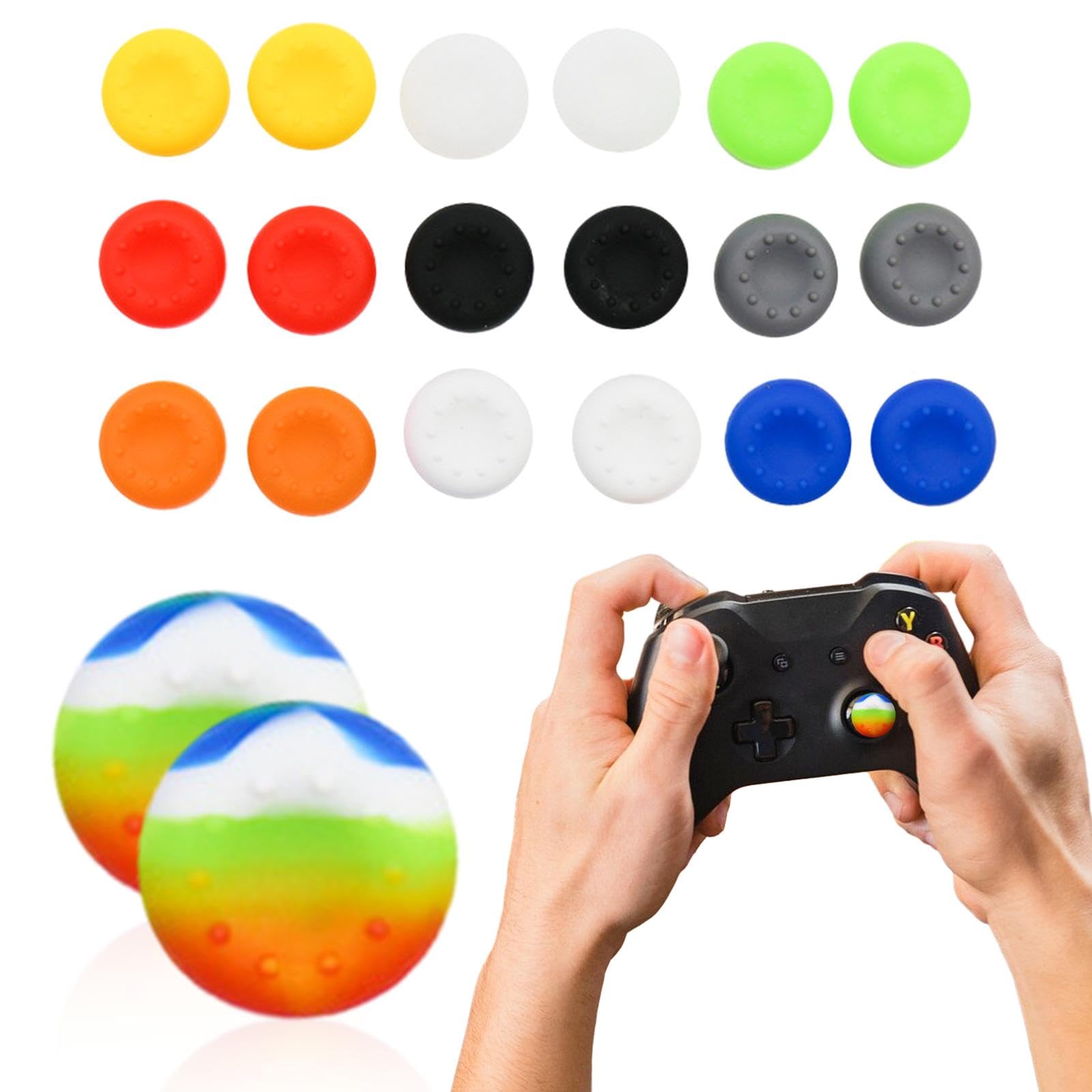 20-Piece Multicolor Thumb Grips Cap Cover for Xbox Controllers - Compatible with PS2, PS3, PS4, PS5, Xbox 360, Xbox One, Xbox Series X/S - Enhance Grip & Protect Joysticks for Gaming, Streaming & Esports