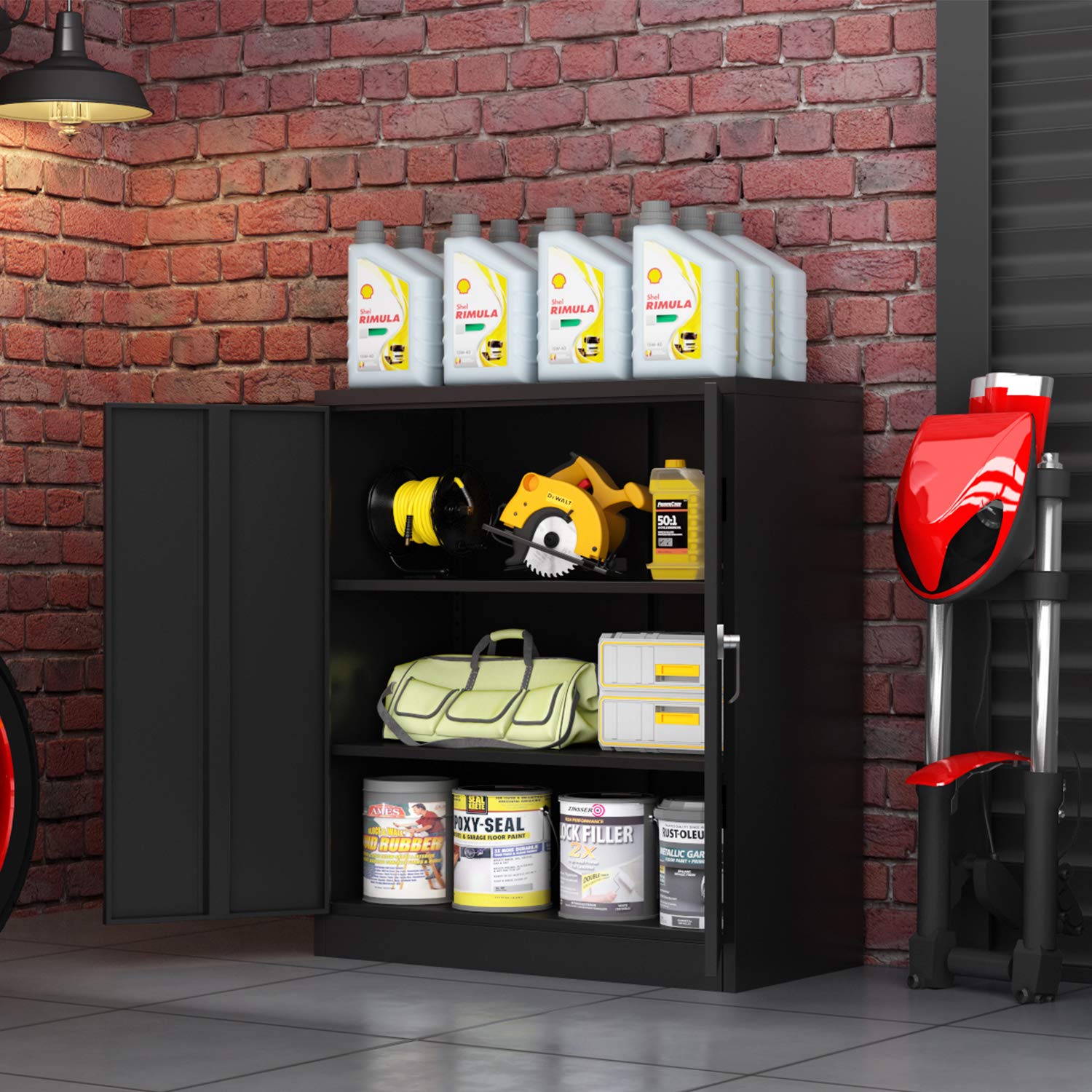 Black Metal Storage Cabinet with 2 Locking Doors & Adjustable Shelves - 41.6