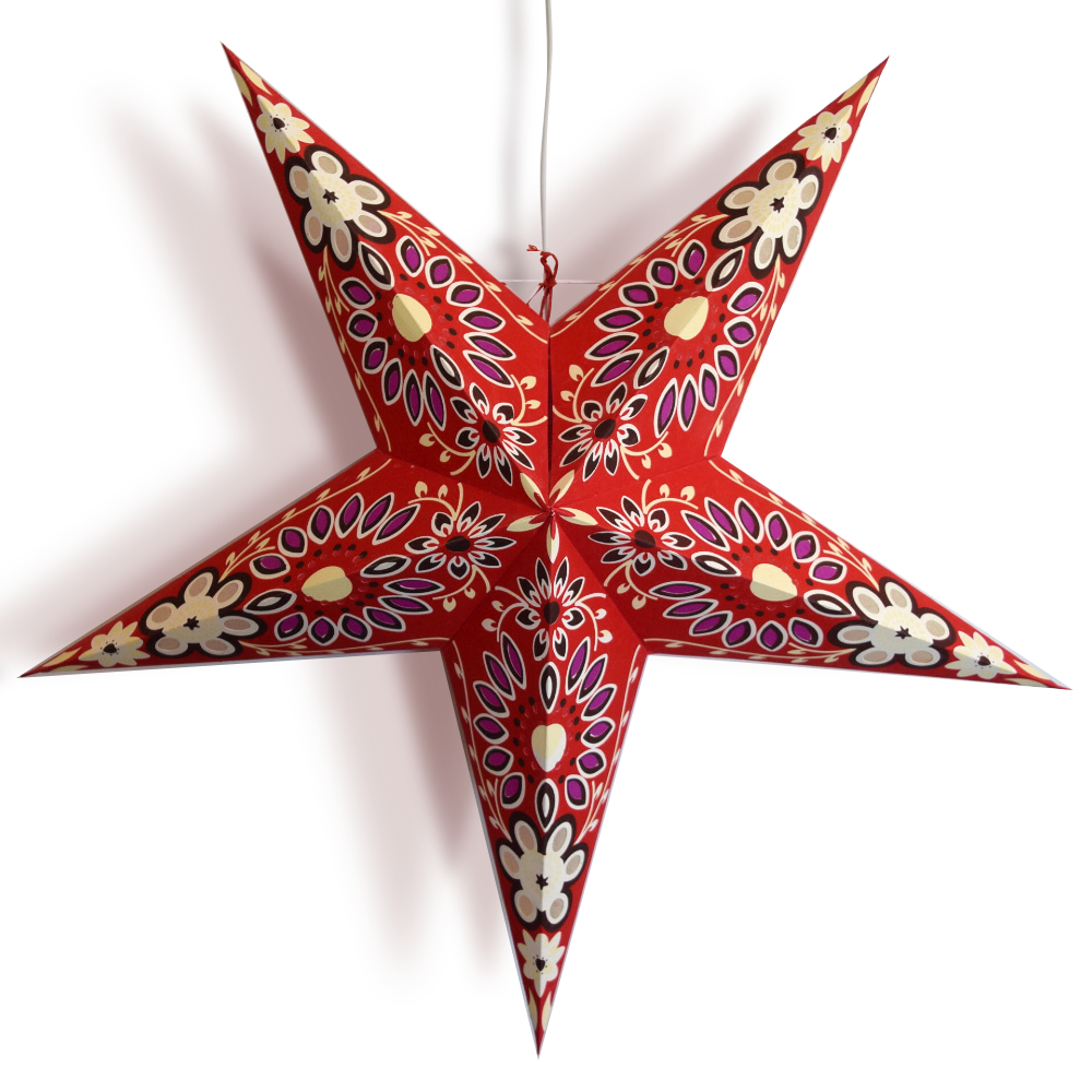 24 Pack Red Sunflower Paper Star Lanterns - Hanging Wedding Party Decorations for Indoor Outdoor Garden Birthday Baby Shower Decor