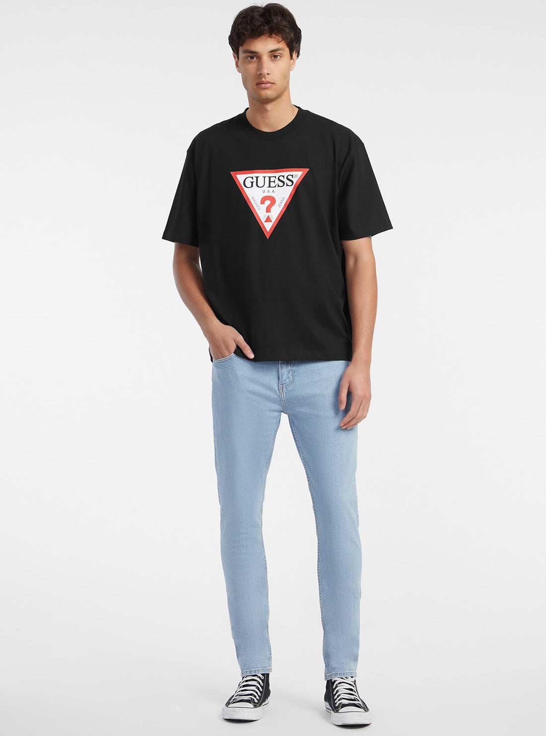 Guess Black Logo T-Shirt for Women - Stylish Casual Cotton Tee for Everyday Wear, Outings & Street Fashion