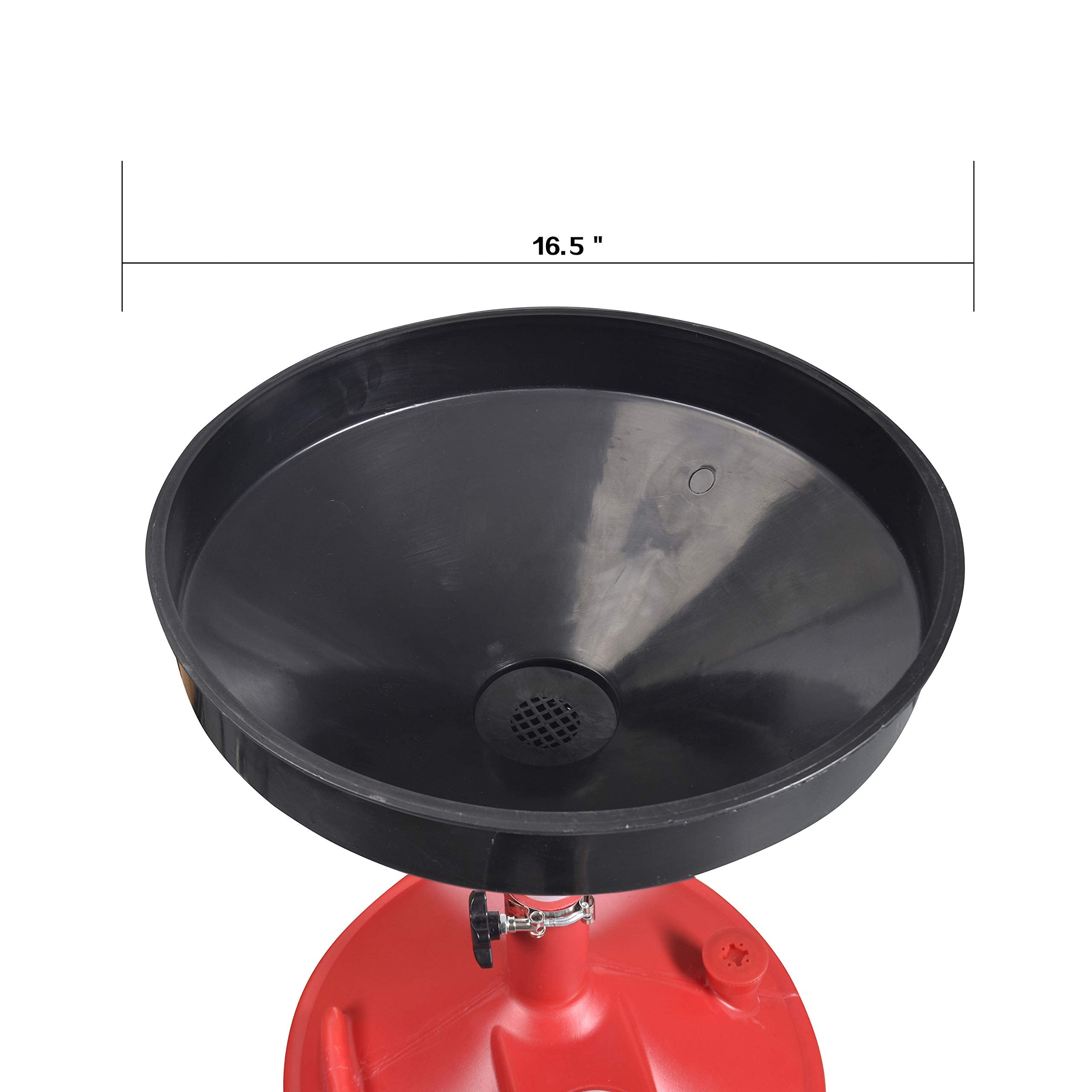 8 Gallon Portable Upright Oil Drain Tank for Automotive Fluids - Adjustable Funnel Height with Built-in Strainer (16.5